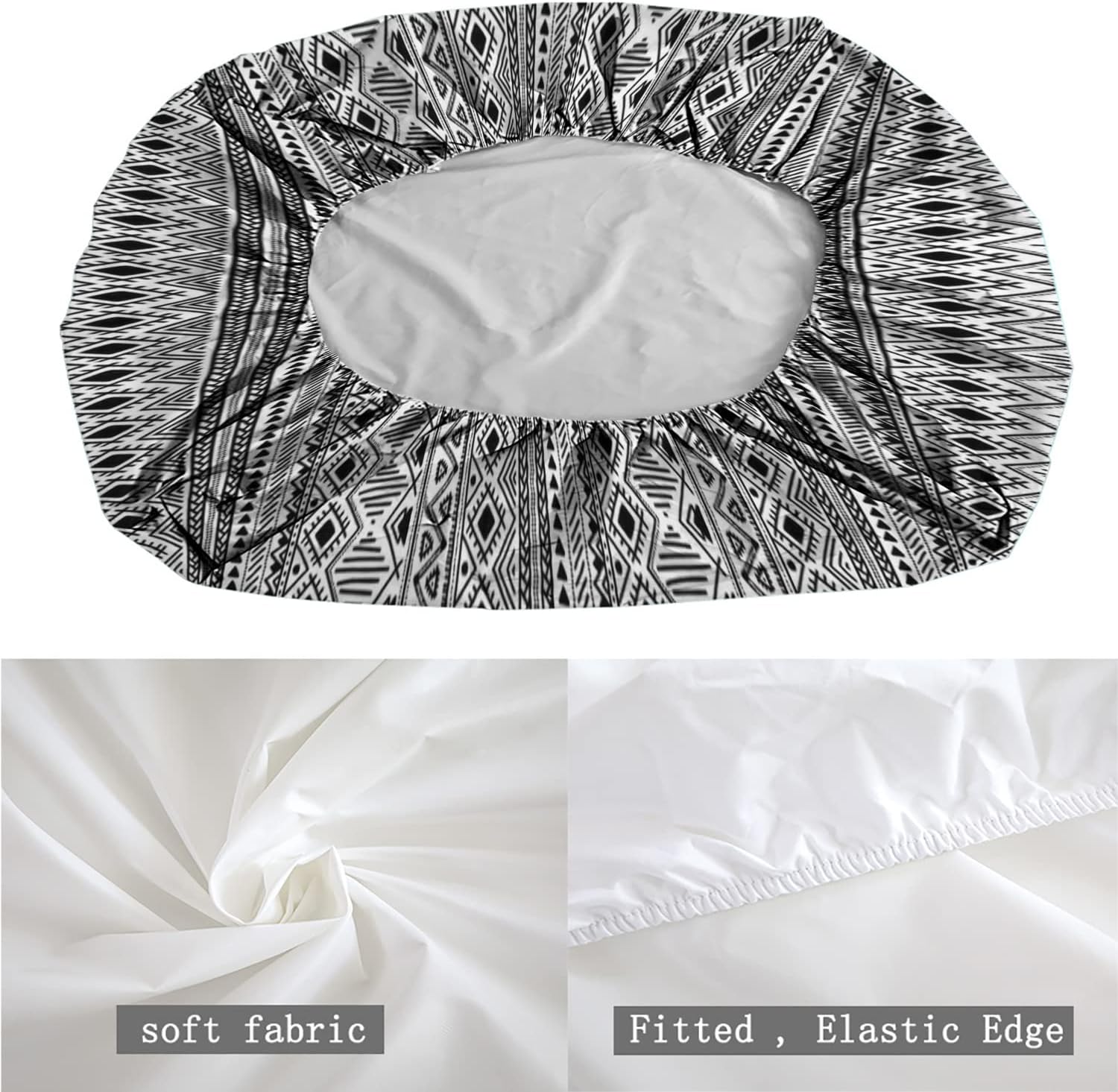 Juego de sábanas bajeras de tamaño Queen, diseño de rombos monocromáticos, juego de ropa de cama de 3 piezas con estampado decorativo, sábana