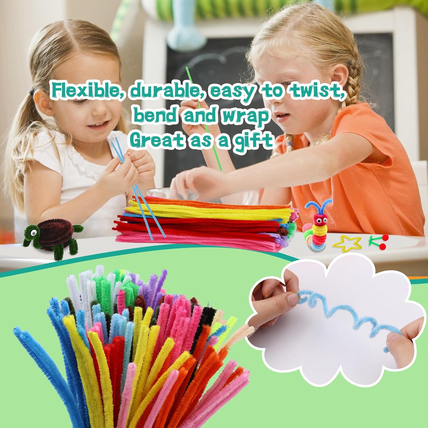 Zlulary Artes y manualidades para niños, limpiadores de pipas, suministros de manualidades, limpiador de tuberías, kit de arte y manualidades con
