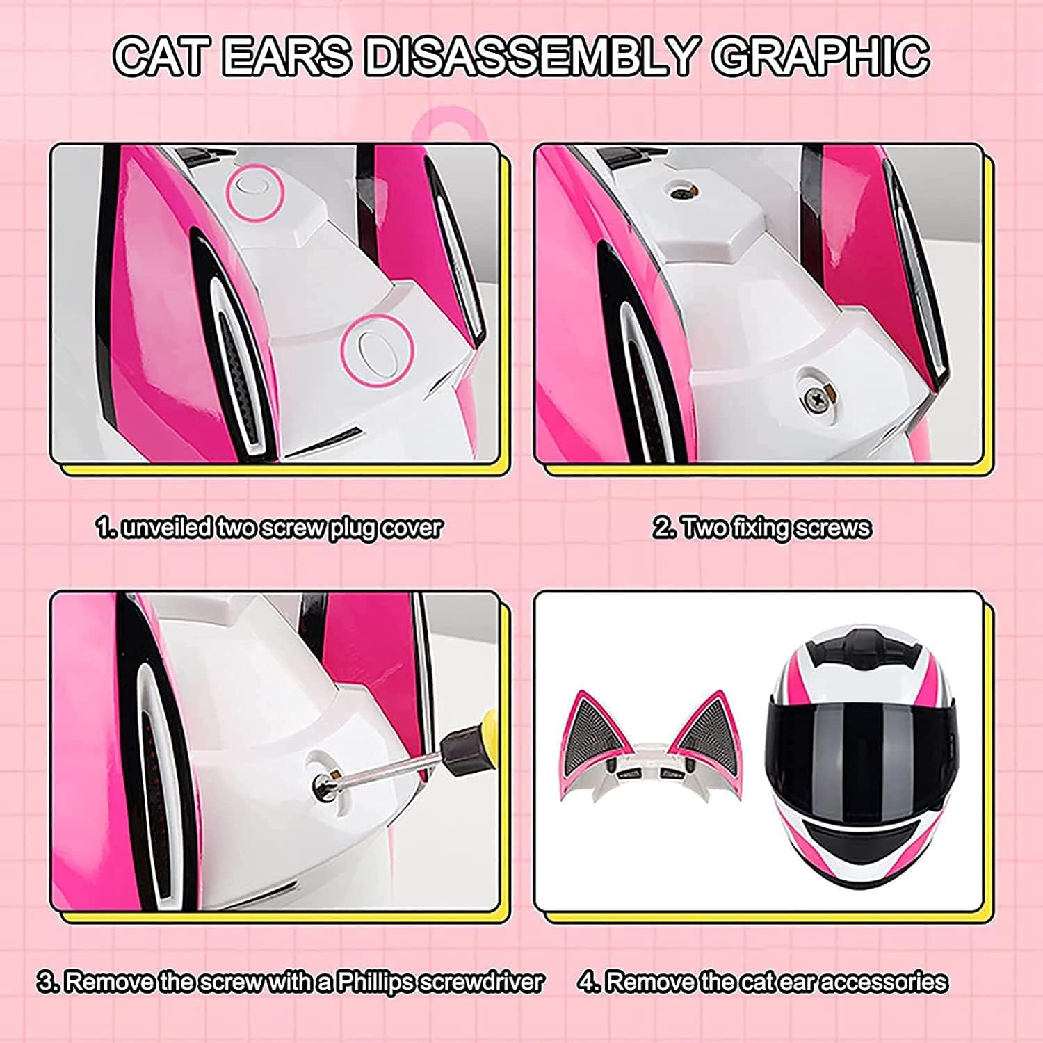 Casco de motocicleta con Bluetooth con diseño de orejas de gato para mujeres, con certificación DOT, casco modular de cara completa, casco de