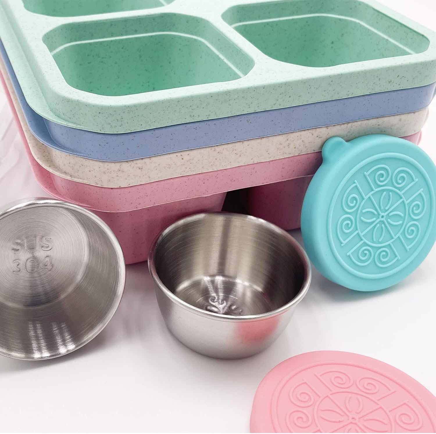 HXCBEC Cajas Bento para aperitivos, reutilizables con 4 compartimentos, contenedor de almacenamiento de alimentos dividido con tapa para adultos,