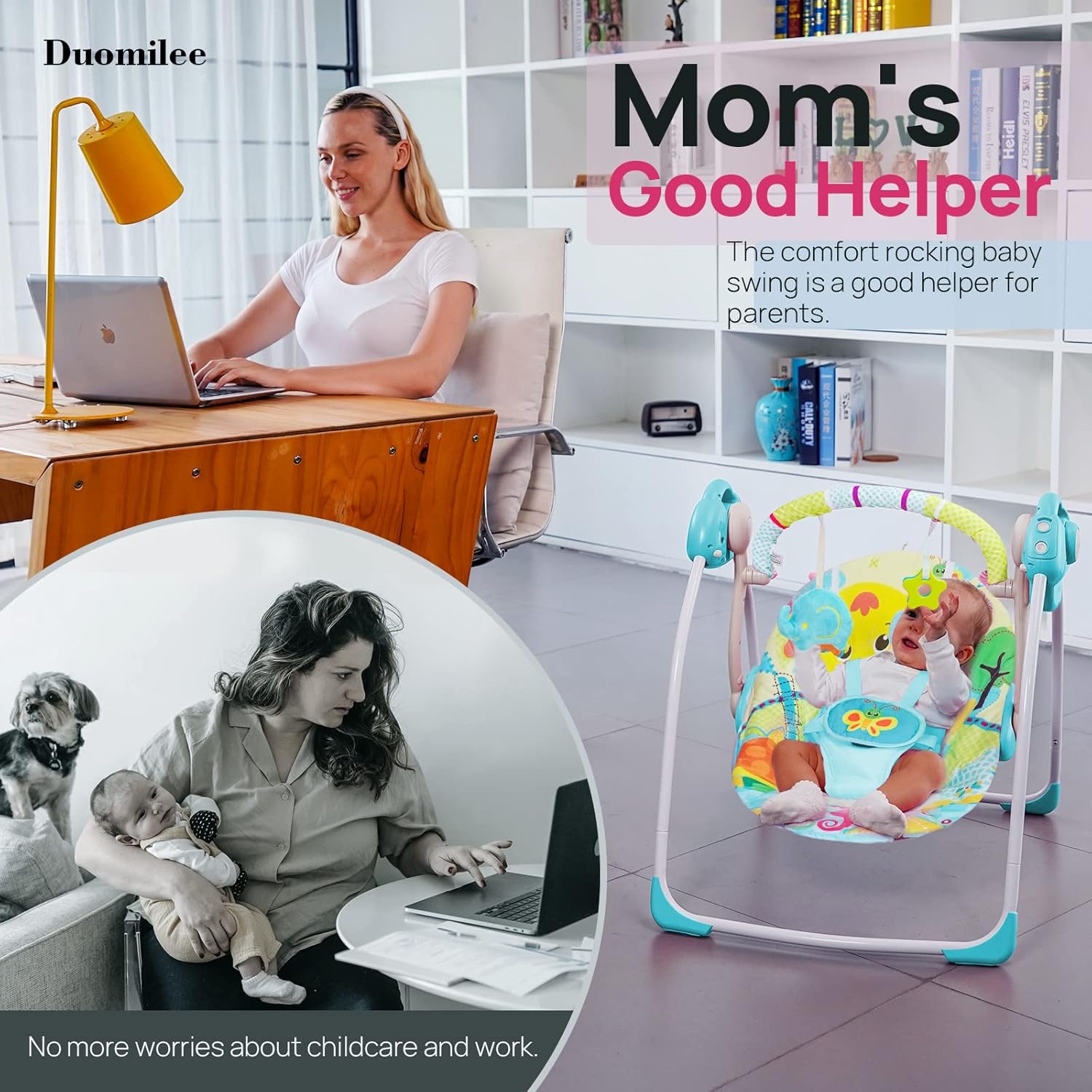 Columpio eléctrico portátil para bebé, columpio relajante con 6 movimientos, silla mecedora cómoda con música inteligente, adecuado para 0-9 meses