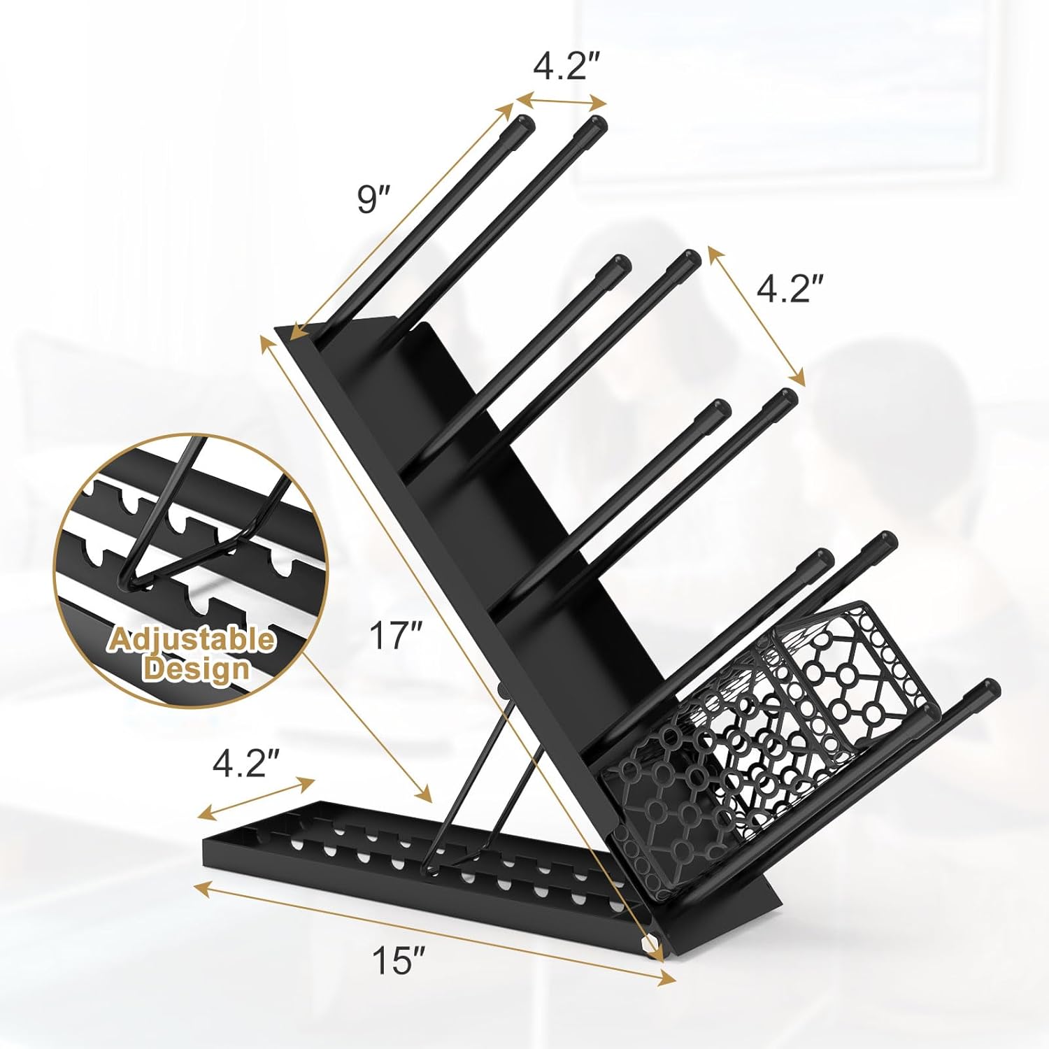 Organizador de metal para tazas de café y tapa, dispensador ajustable de 4 compartimentos