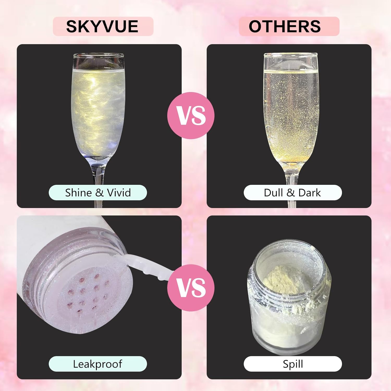 SkyVue – Juego de 5 colores comestibles con purpurina y purpurina comestible, polvo iridiscente, vegano, sin gluten, sin nueces, arco iris, polvo