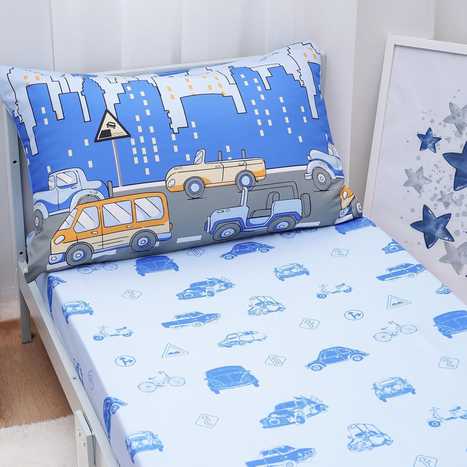 david’s kids Juego de ropa de cama de 4 piezas para niños pequeños, suave y transpirable, incluye edredón acolchado, sábana encimera, sábana bajera