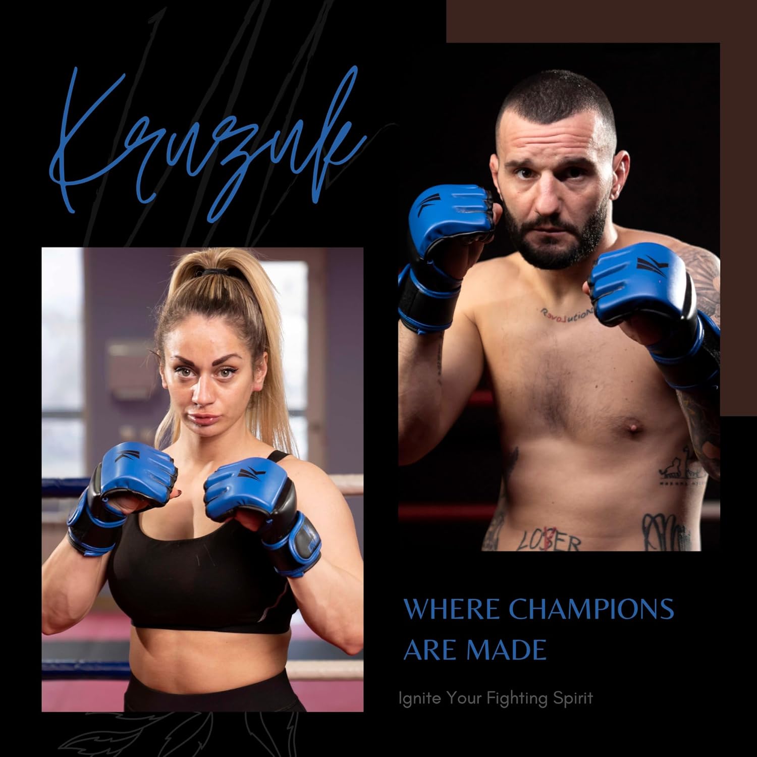 Kruzak – Guantes de boxeo de medio dedo, para hombres y mujeres, vendas de mano con palmas abiertas para grappling, kickboxing, sanda, sparring,