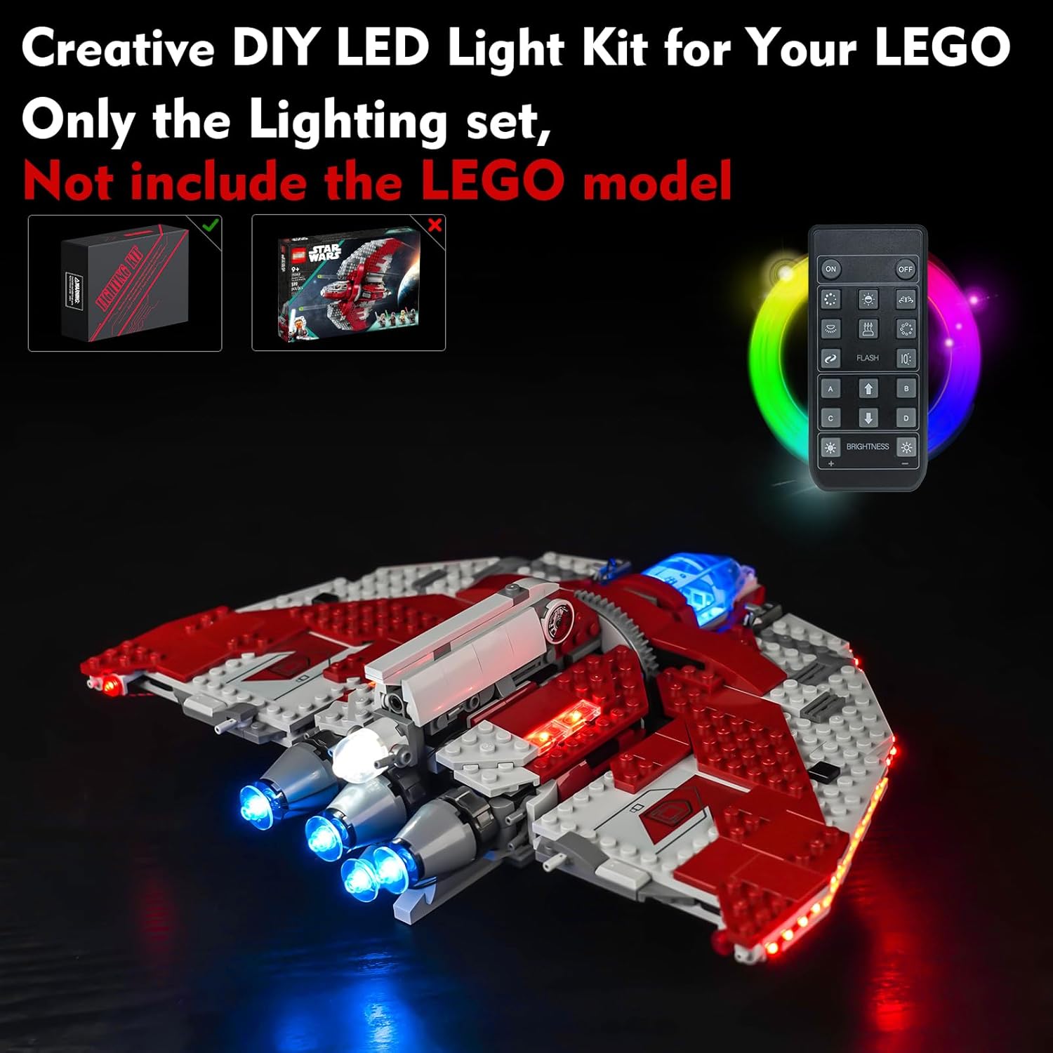 LocoLee Kit de luces LED para Lego Ahsoka Tano T-6 Jedi Shuttle 75362, control remoto, accesorios de iluminación creativa compatibles con Lego 75362