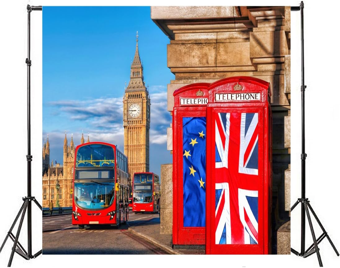 Yeele Telones de fondo Big Ben de 6 x 6 pies para fotografía, puente de Londres, torre de reloj, cabina de autobús rojo, fondo de fotos, vinilo de