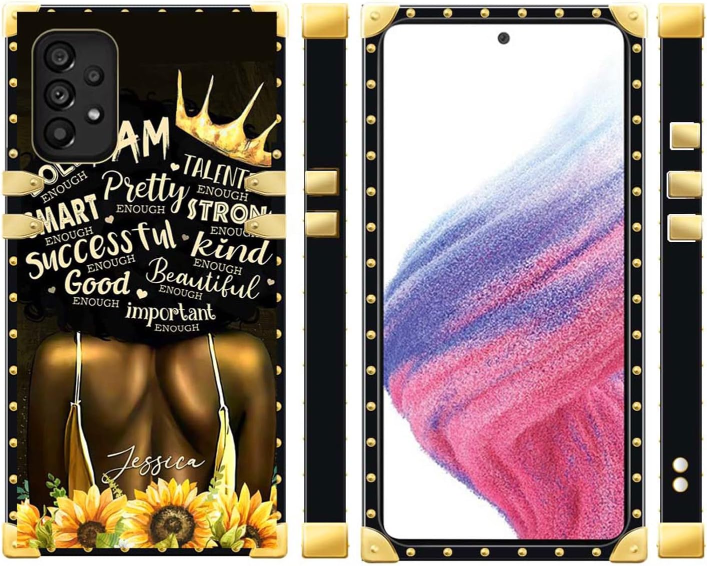 CARLOCA Funda compatible con Samsung Galaxy A53 5G, diseño de girasol, negro, dorado, de lujo, suave TPU duro, a prueba de golpes, protector para
