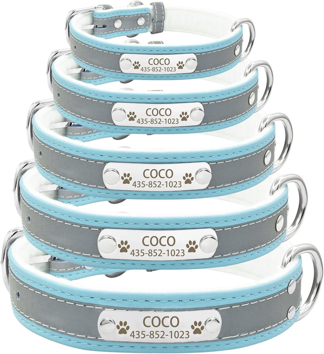 Juego de collar y correa reflectante personalizado para perro, collar de perro de cuero personalizado con placa de nombre, collares de perro
