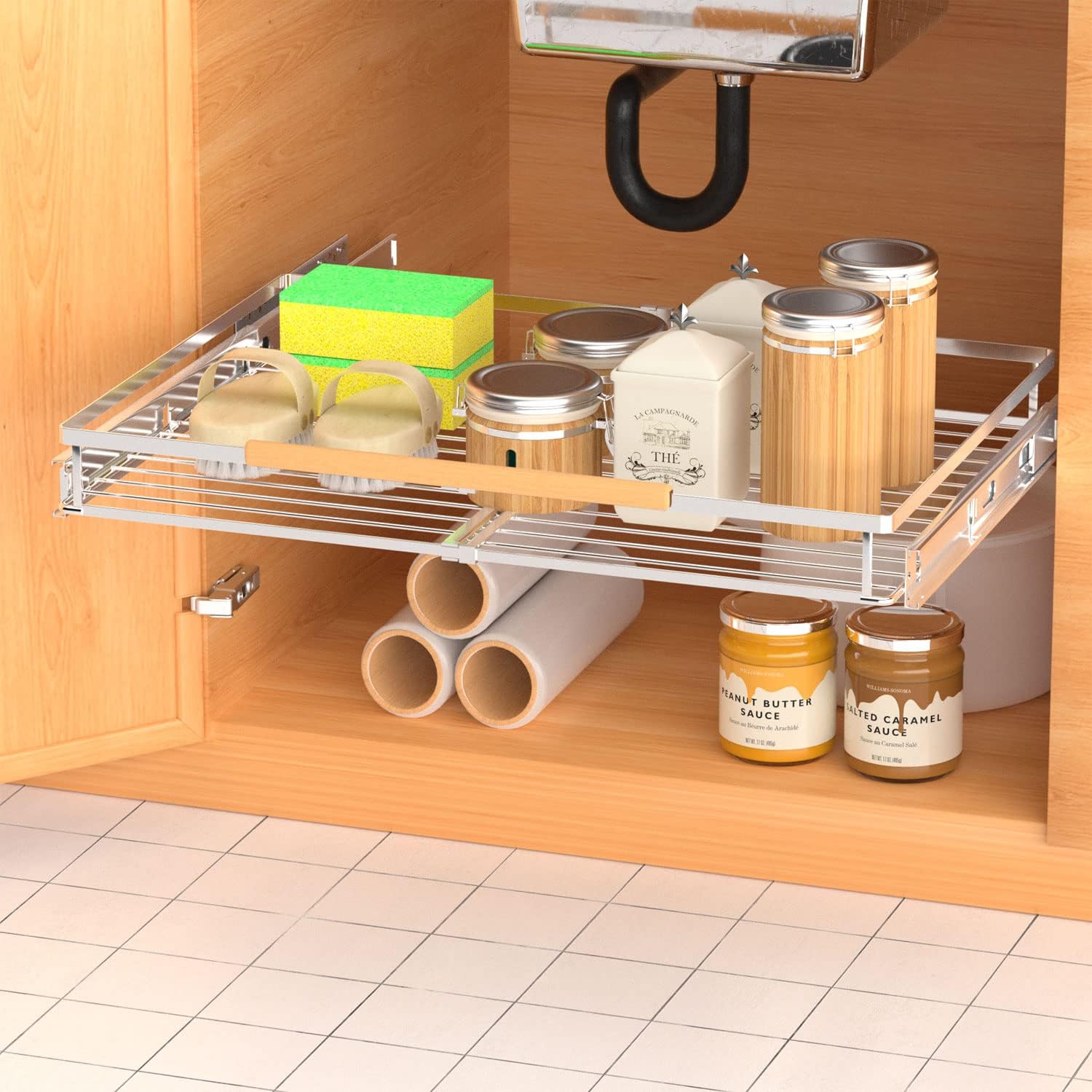 Cajones deslizantes extensibles extraíbles para gabinetes, cesta organizadora de gabinete deslizante resistente, estantes de despensa extraíbles