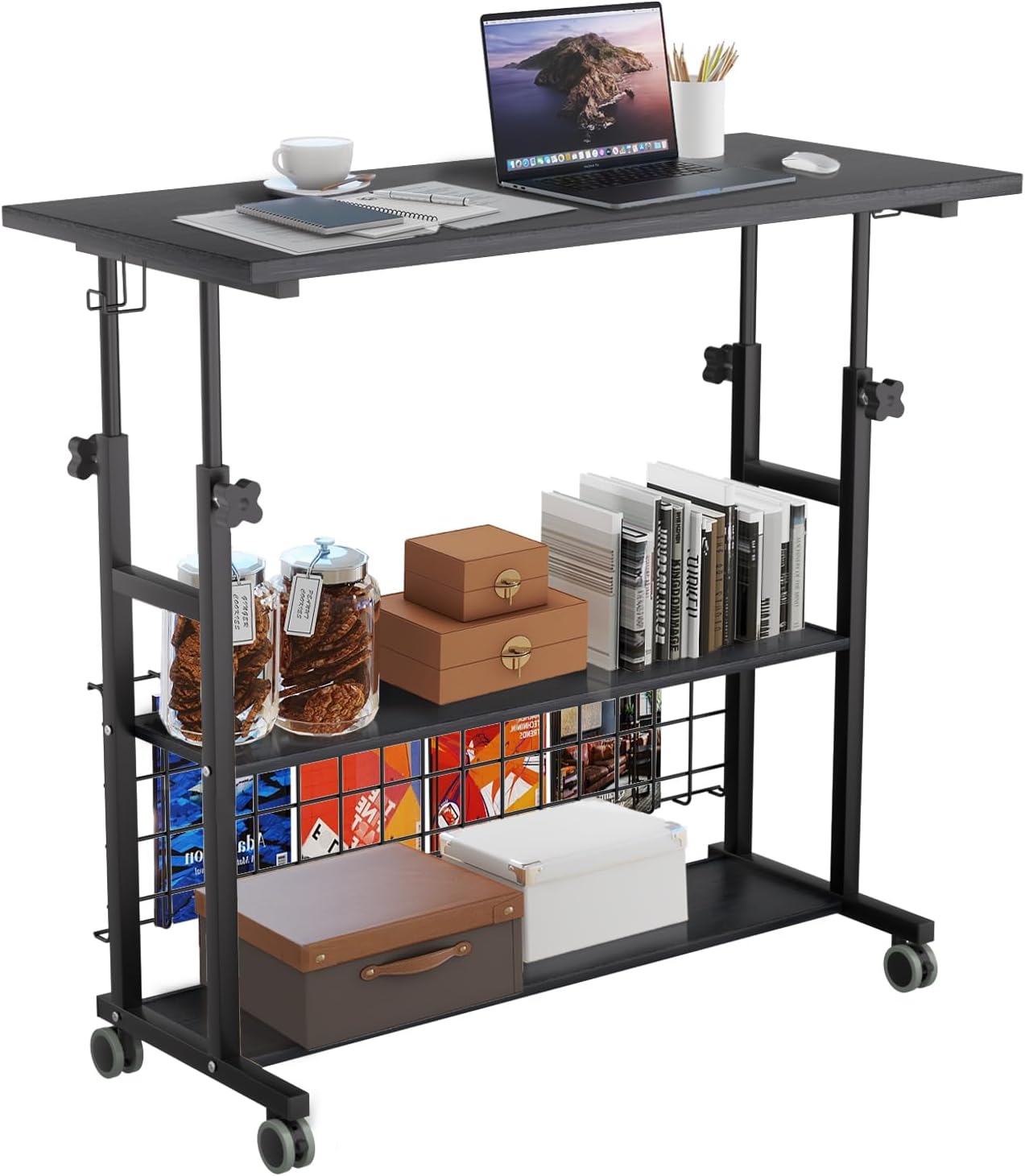 AIZ Almacenamiento para portátil para espacios pequeños, mesa móvil con ruedas para sofá, dormitorio, escritorio portátil para estudiantes, color