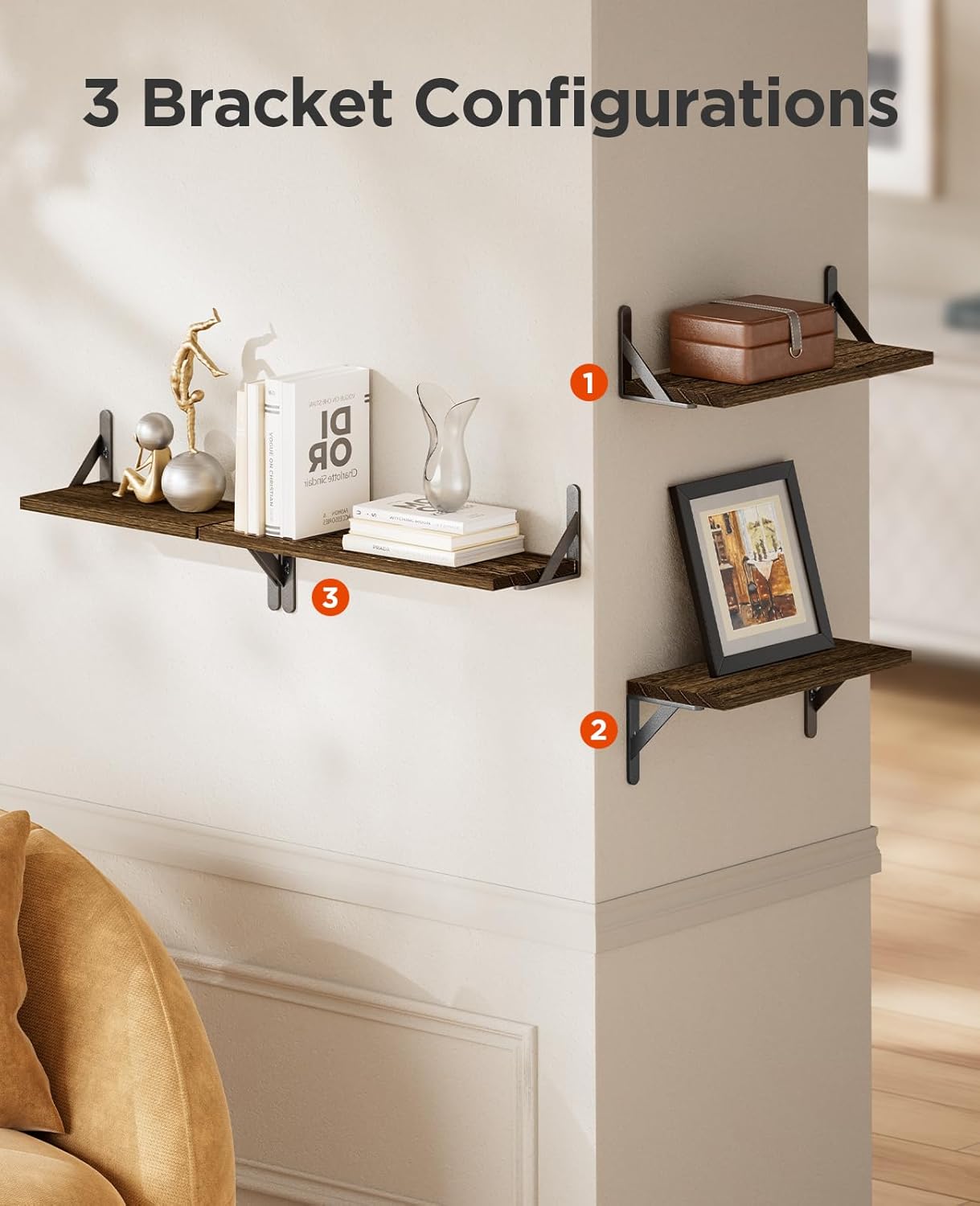 AMADA HOMEFURNISHING Juego de 4 estantes flotantes para montar en la pared, estantes de madera para decoración de pared, estante de almacenamiento