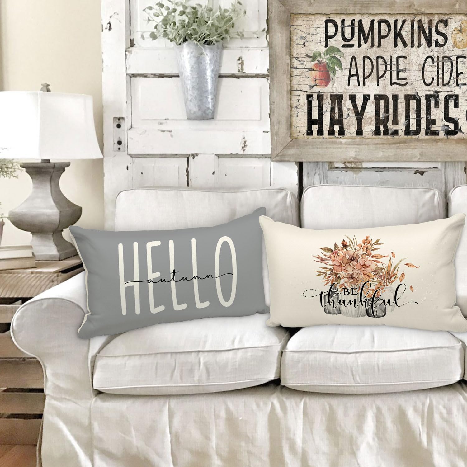 Ywlake Juego de 4 fundas de almohada decorativas de otoño de 12 x 20 pulgadas, color gris de 12 x 20 pulgadas, fundas de almohada otoñales de Acción