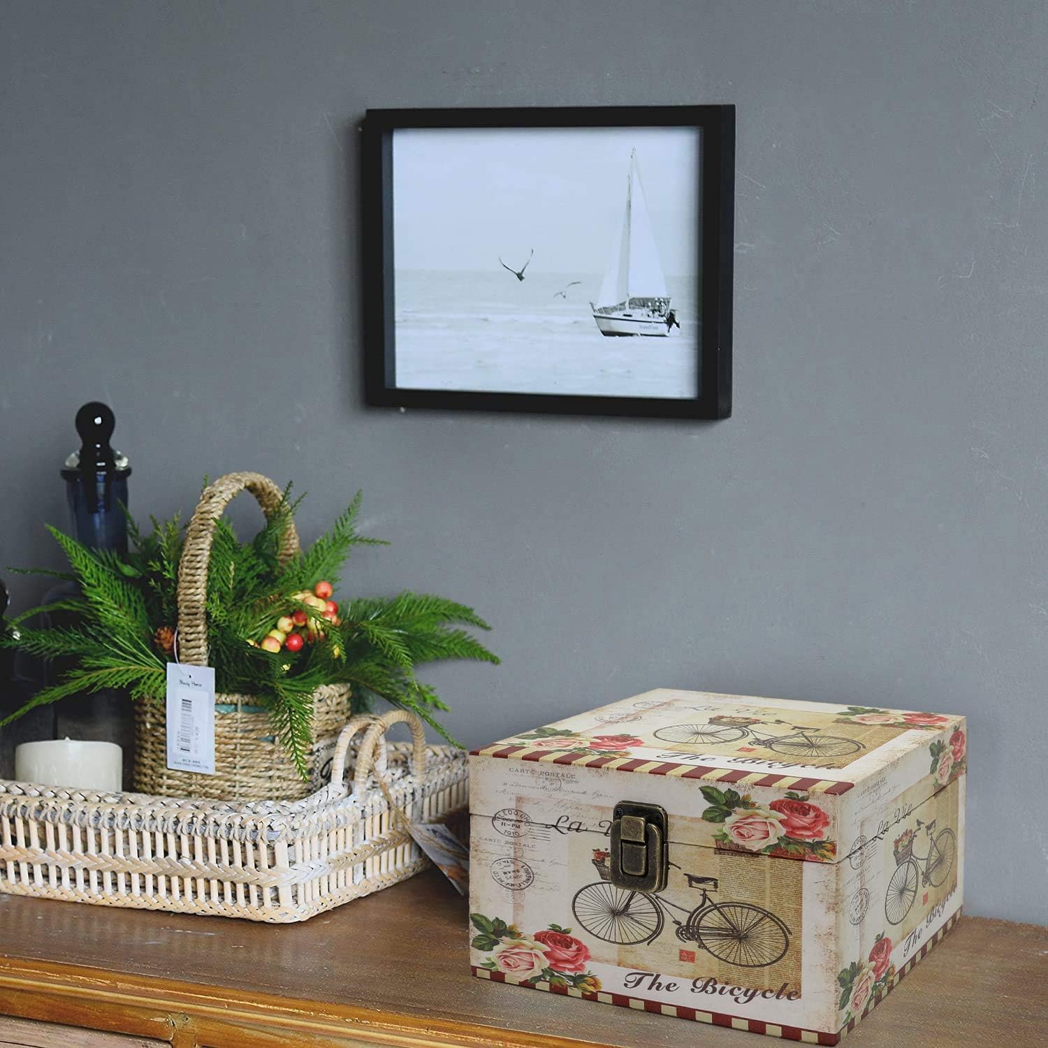 Jolitac Juego de 3 cajas de almacenamiento de madera, cajas decorativas vintage con tapa, decoración del hogar, cajas de almacenamiento de madera