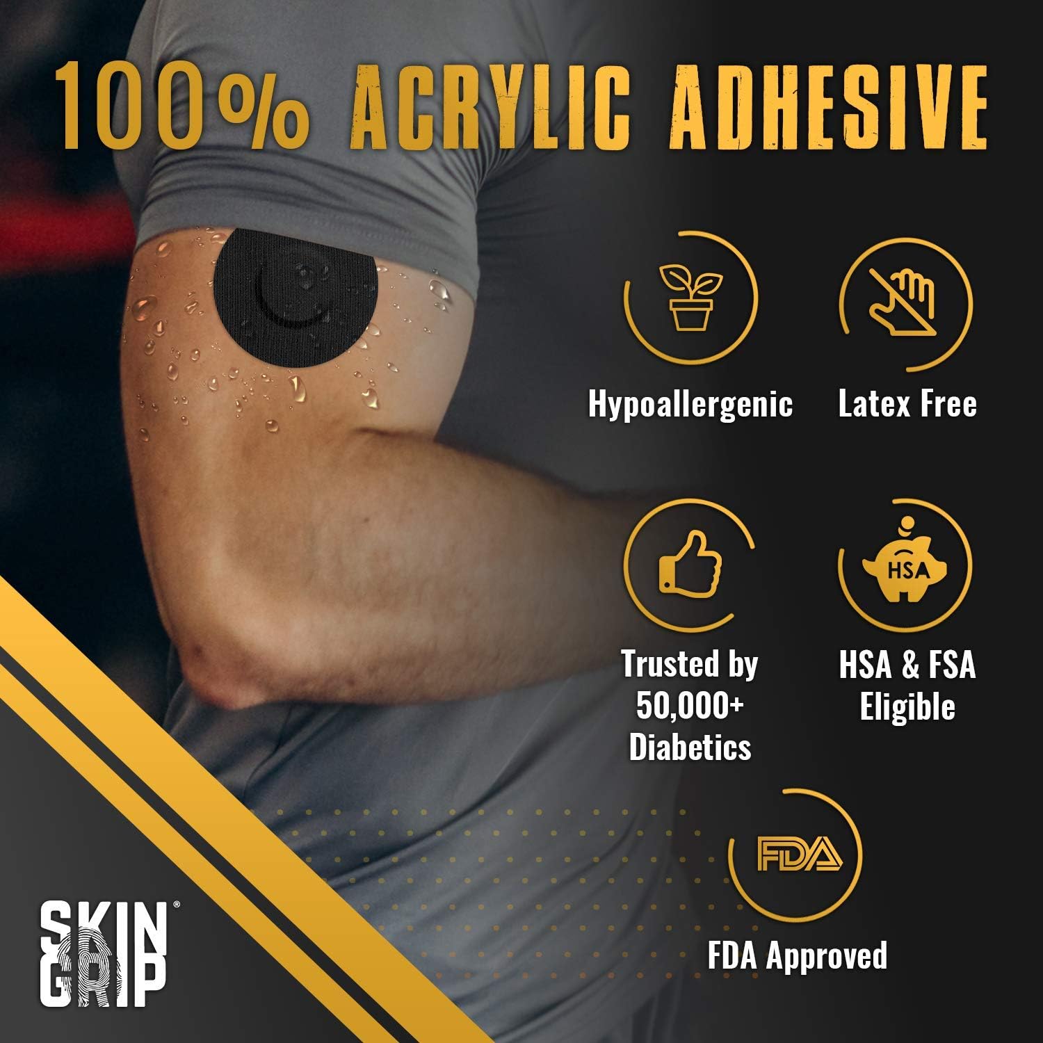 Skin Grip Adhesive Patches for Freestyle Libre 2  Waterproof & Sweatproof for 10-14 Days, Pre-Cut Adhesive Tape, Continuous Glucose Monitor Sensor