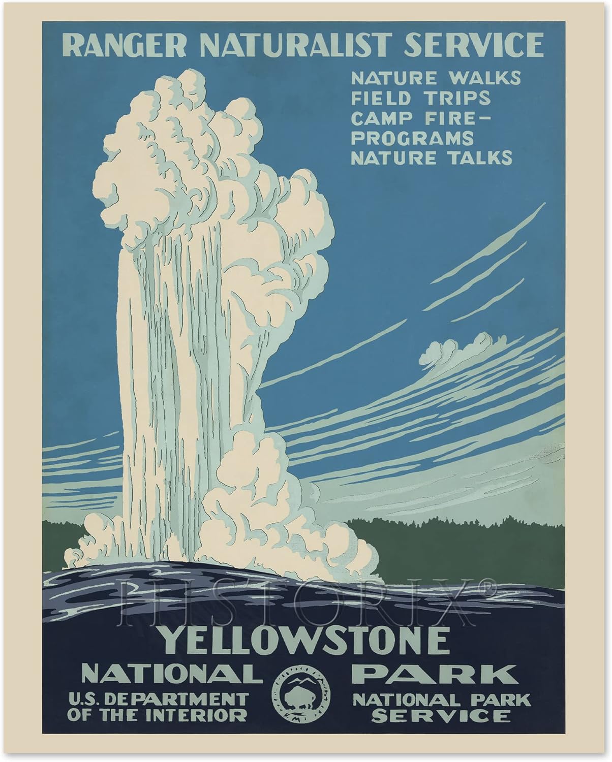 HISTORIX Póster vintage de viaje del Parque Nacional Yellowstone de 1938, 8 x 10 pulgadas, arte de pared que muestra el viejo géiser fiel
