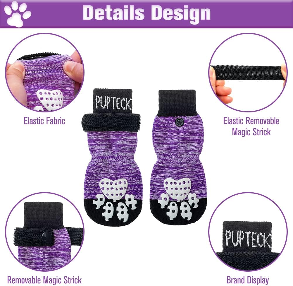 PUPTECK Calcetines antideslizantes para perros con agarres de doble cara para perros pequeños, medianos y grandes, suelos de madera dura que evitan
