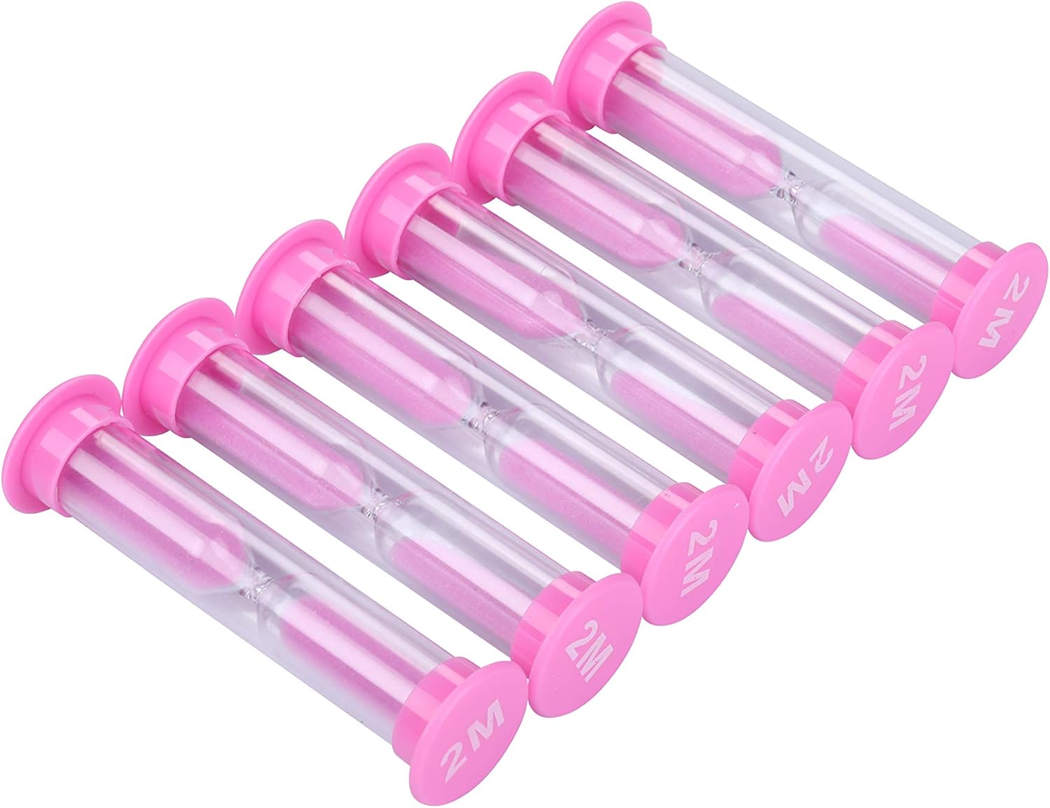 Reloj de arena con temporizador de arena de plástico de 2 minutos, 6 unidades, color rosa