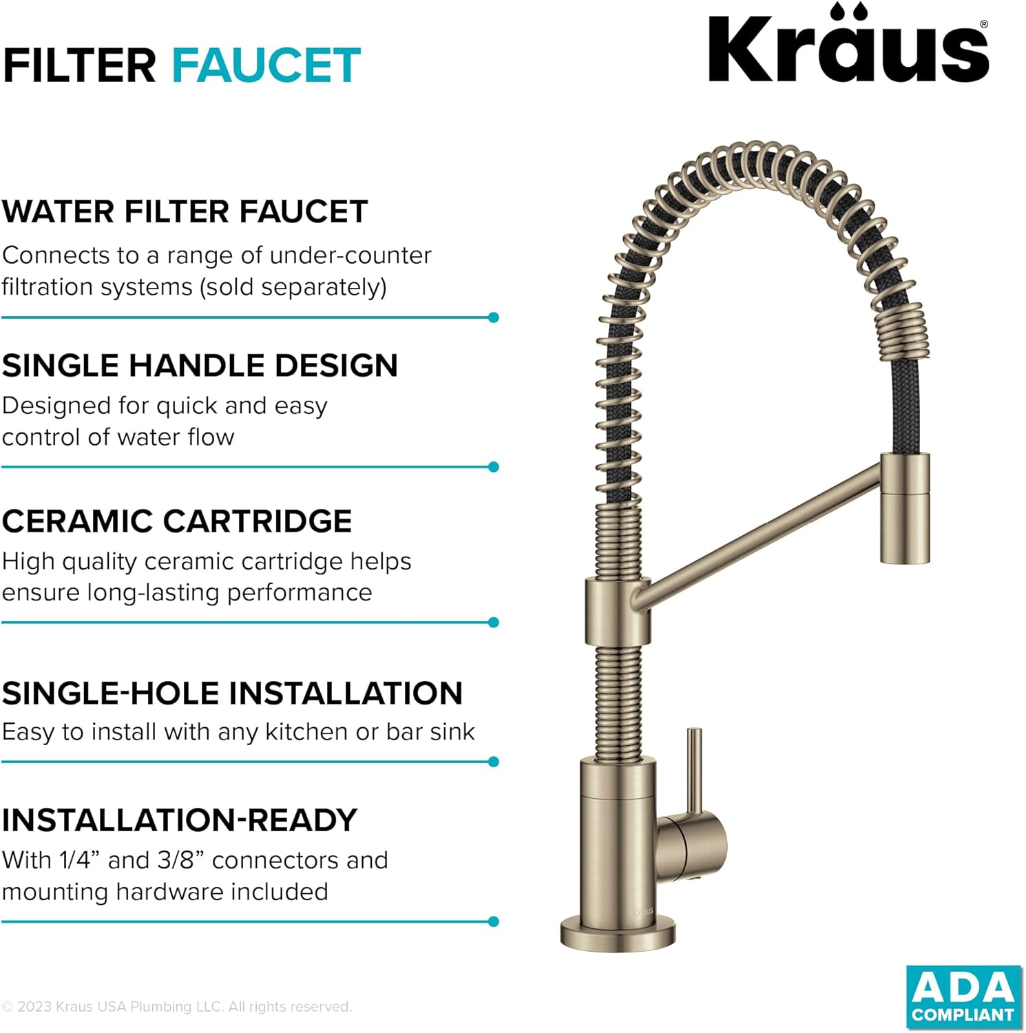 KRAUS Bolden Grifo de filtro de agua potable de una sola manija para ósmosis inversa o sistema de filtración de agua en bronce champán antiguo sin