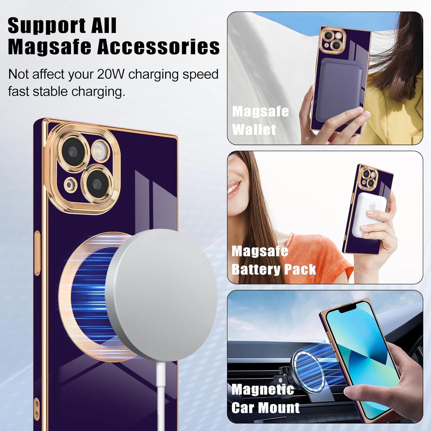 Funda magnética para iPhone 13, funda cuadrada con borde chapado de lujo con MagSafe para mujeres y hombres, TPU suave, antiarañazos, a prueba de