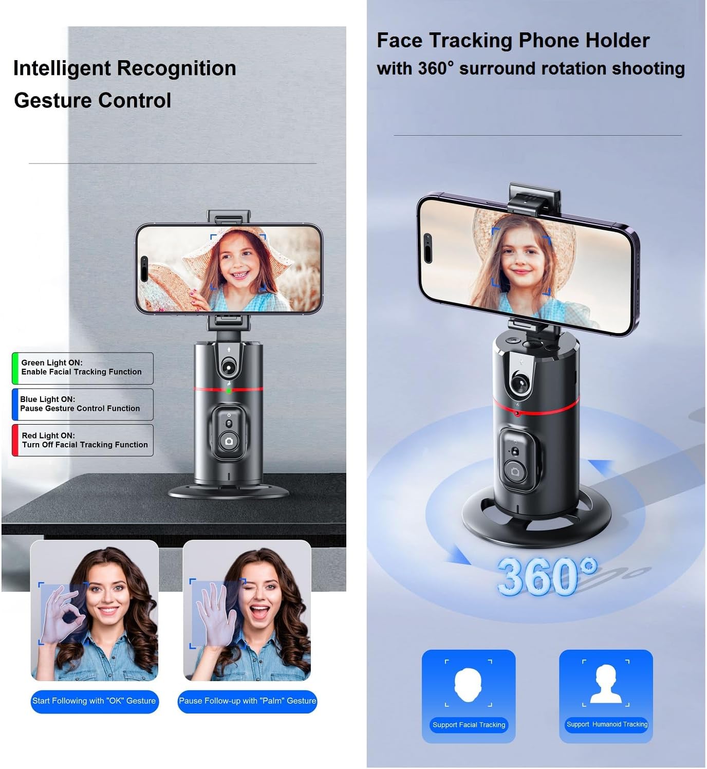 Trípode de seguimiento facial automático con rotación de 360, soporte de teléfono de seguimiento automático con control remoto, soporte de teléfono