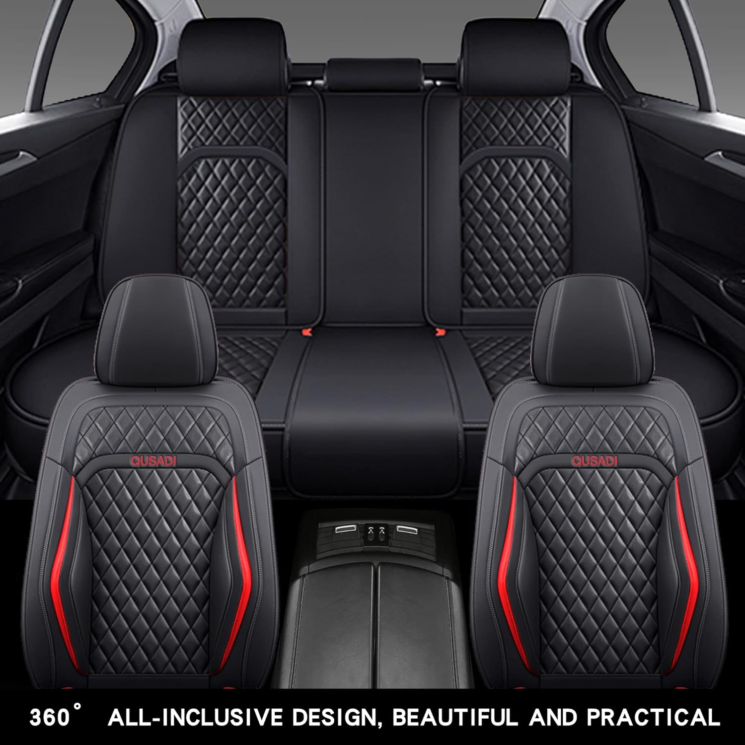 04 Leather Car Seat Covers Full Set Faux Leatherette Automotive Vehicle Cushion Cover Universal Fit Most Cars Sedans SUVs and Trucks (Black, Full
