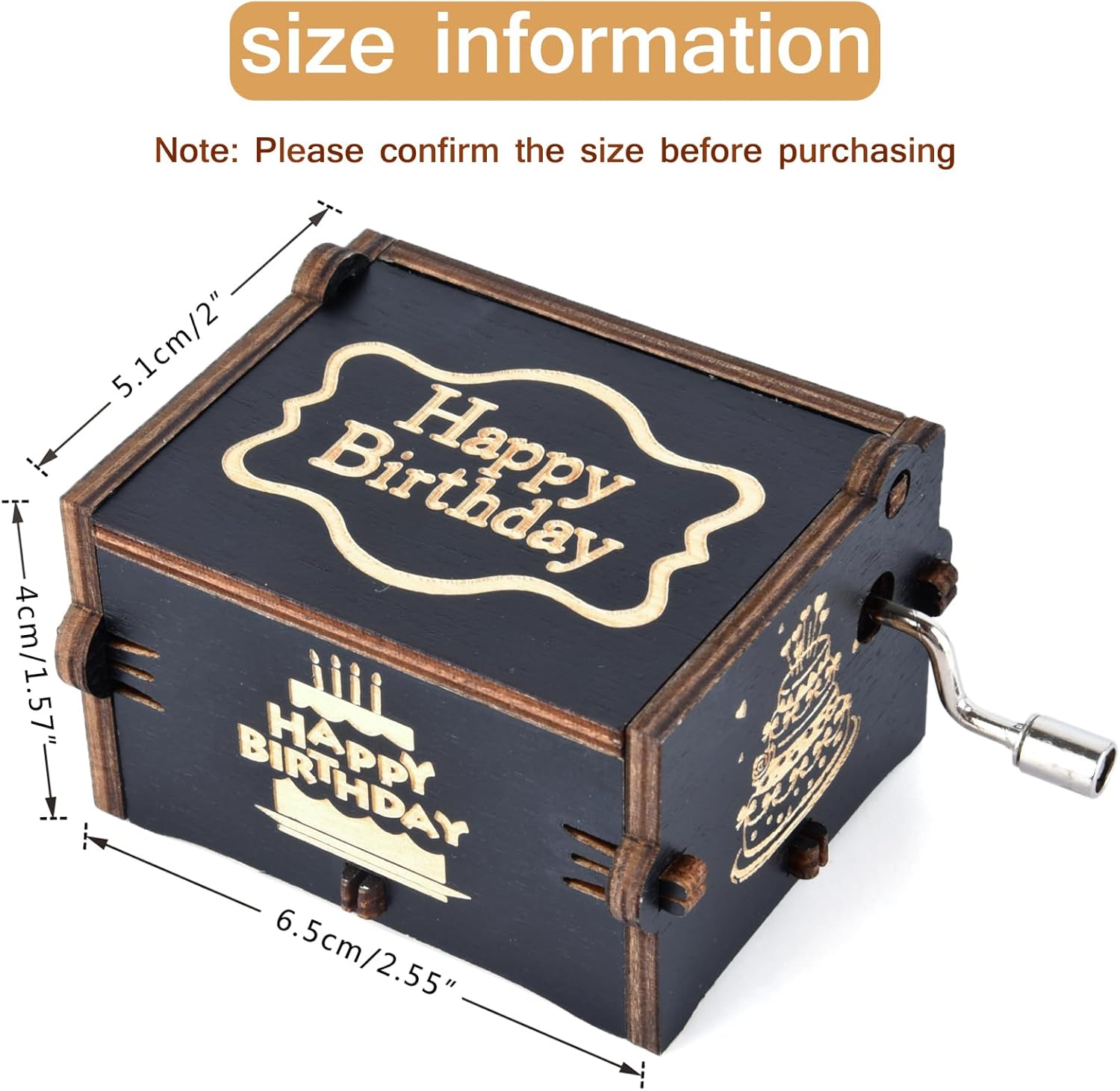 Happy Birthday Gifts Music Box,Wooden Hand Crank Engraved Musical Instrument with Melody, Happy Birthday Gift for MomDadDaughterSonWifeHusbandFriends