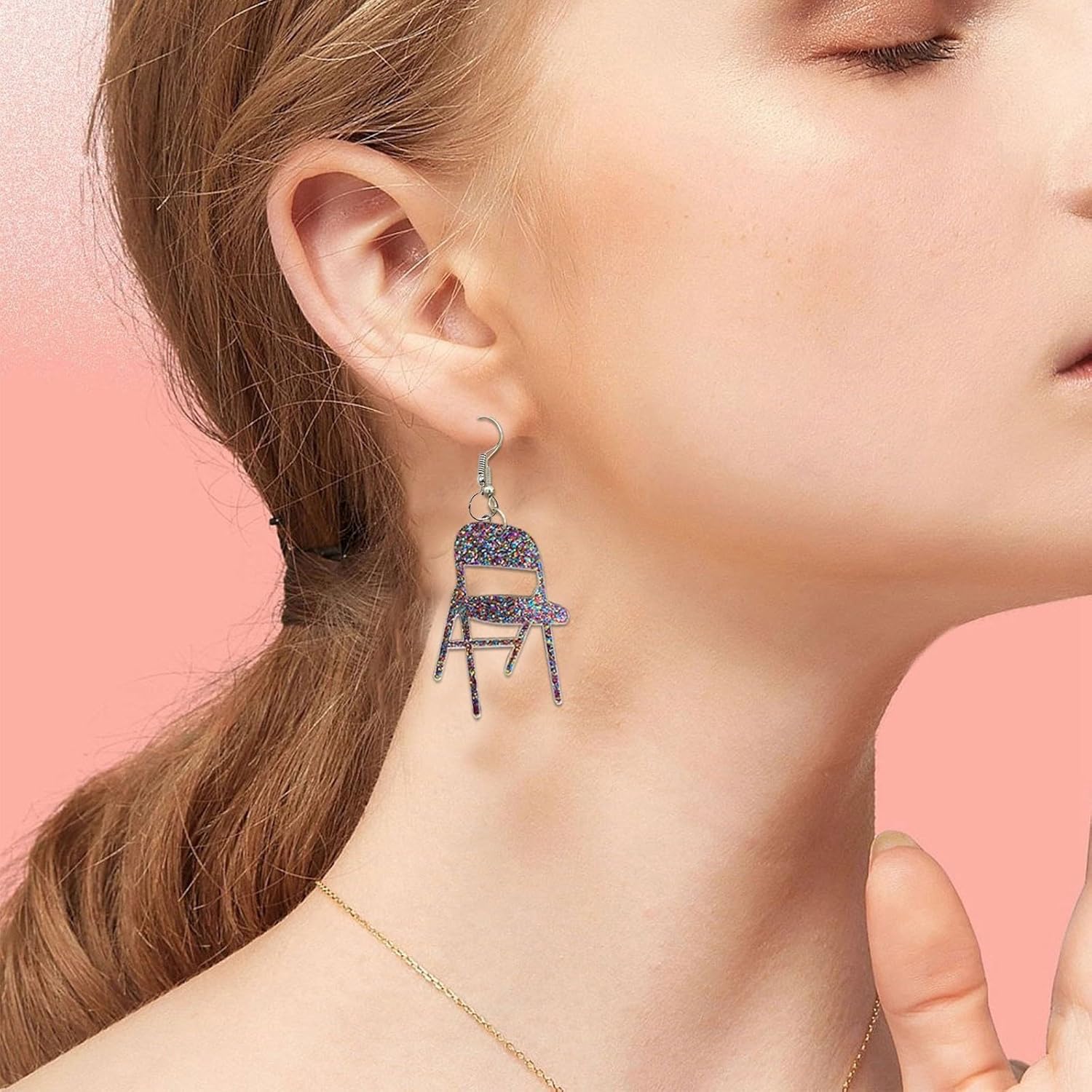 Aretes de tuerca para mujer, aretes de silla de moda, divertidos y coloridos aretes de acrílico para silla, aretes plegables para silla, aretes