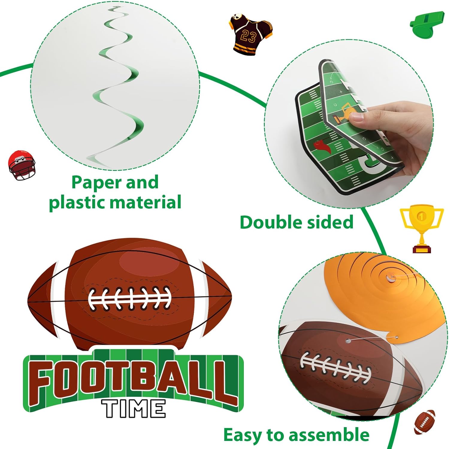 48 piezas de remolinos colgantes de fútbol, decoración de fiesta de cumpleaños, serpentinas de pared para colgar en el techo, espirales para fiestas