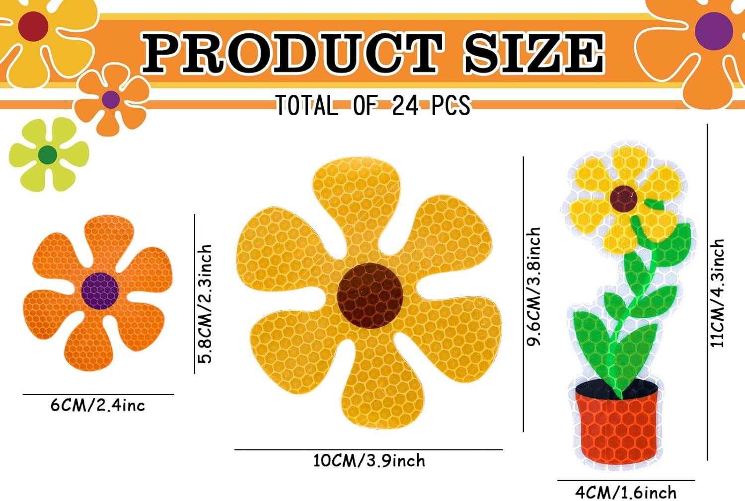 Whaline 24 calcomanías magnéticas de flores reflectantes multicolor para refrigerador, calcomanías magnéticas para buzón de metal (no para vehículos