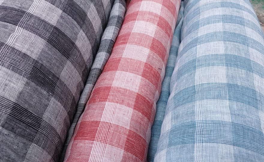Tela 100% lino con patrón de tartán rojo Glen, suave al tacto y ligero, ideal para ropa, manualidades y decoración del hogar