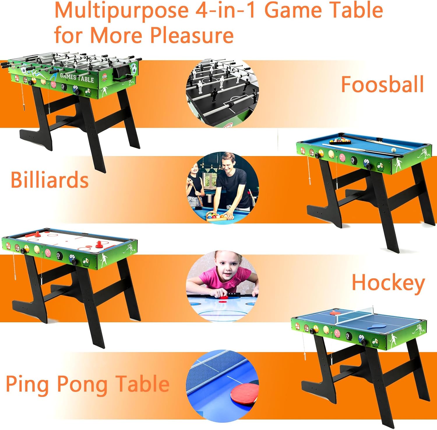 Multi Game Table HLC 48 inch Multi Game Combination Table Set 4ft Game Table