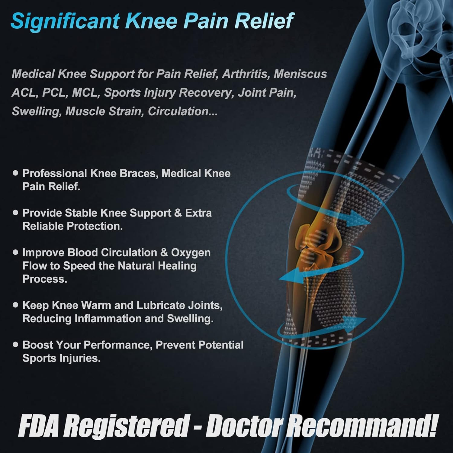 NEENCA – Rodillera profesional de compresión, almohadilla de rótula, estabilizador lateral, para desgarro de menisco, ligamento anterior cruzado,