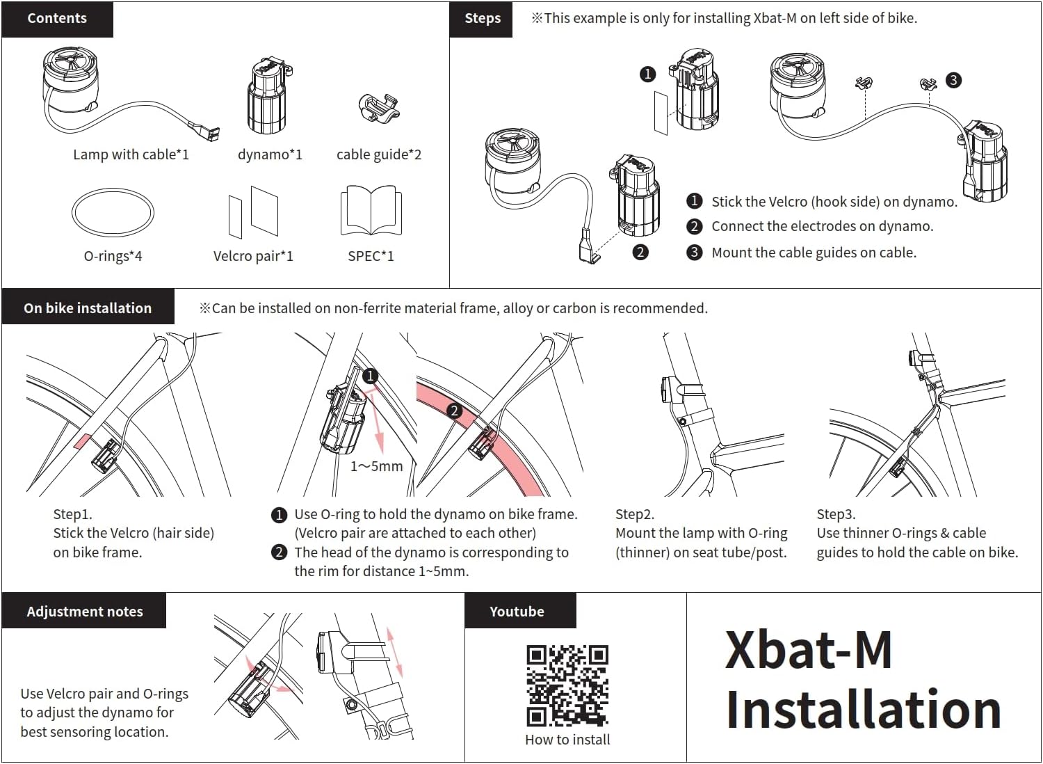 XBAT -M – Sistema de iluminación de dinamo de recolección de energía sin batería, impermeable, a prueba de polvo (no puede almacenar electricidad)