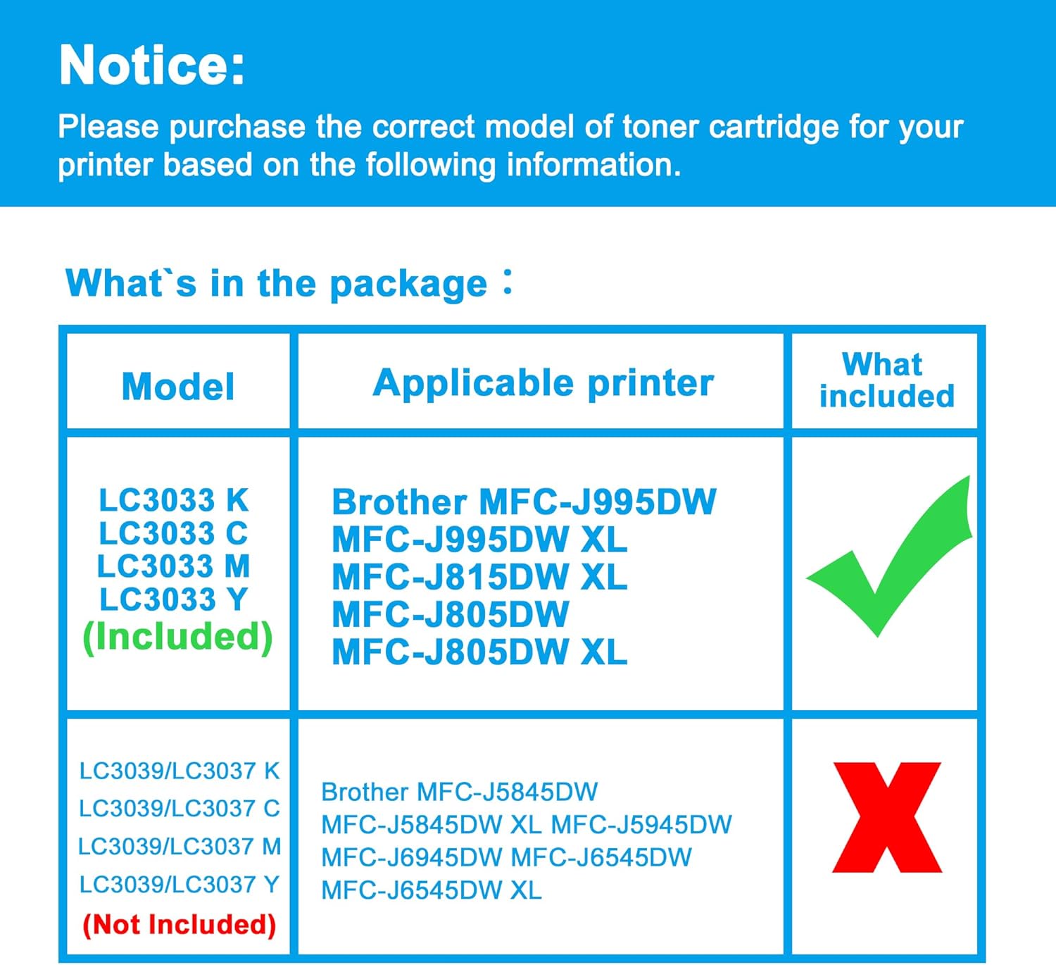 LCL Cartucho de tinta compatible con pigmento de repuesto para Brother LC3033 XXL LC3033XXL LC3033BK LC3033C LC3033M LC3033Y MFC-J995DW MFC-J995DW