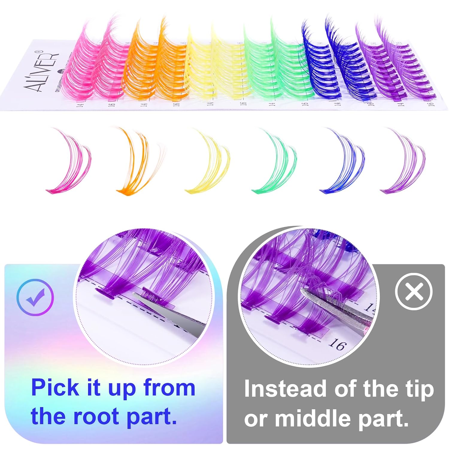 Kit de extensiones de pestañas de colores, 120 racimos de pestañas, herramienta aplicadora de pestañas en racimo, pestañas supersujeta y sella para