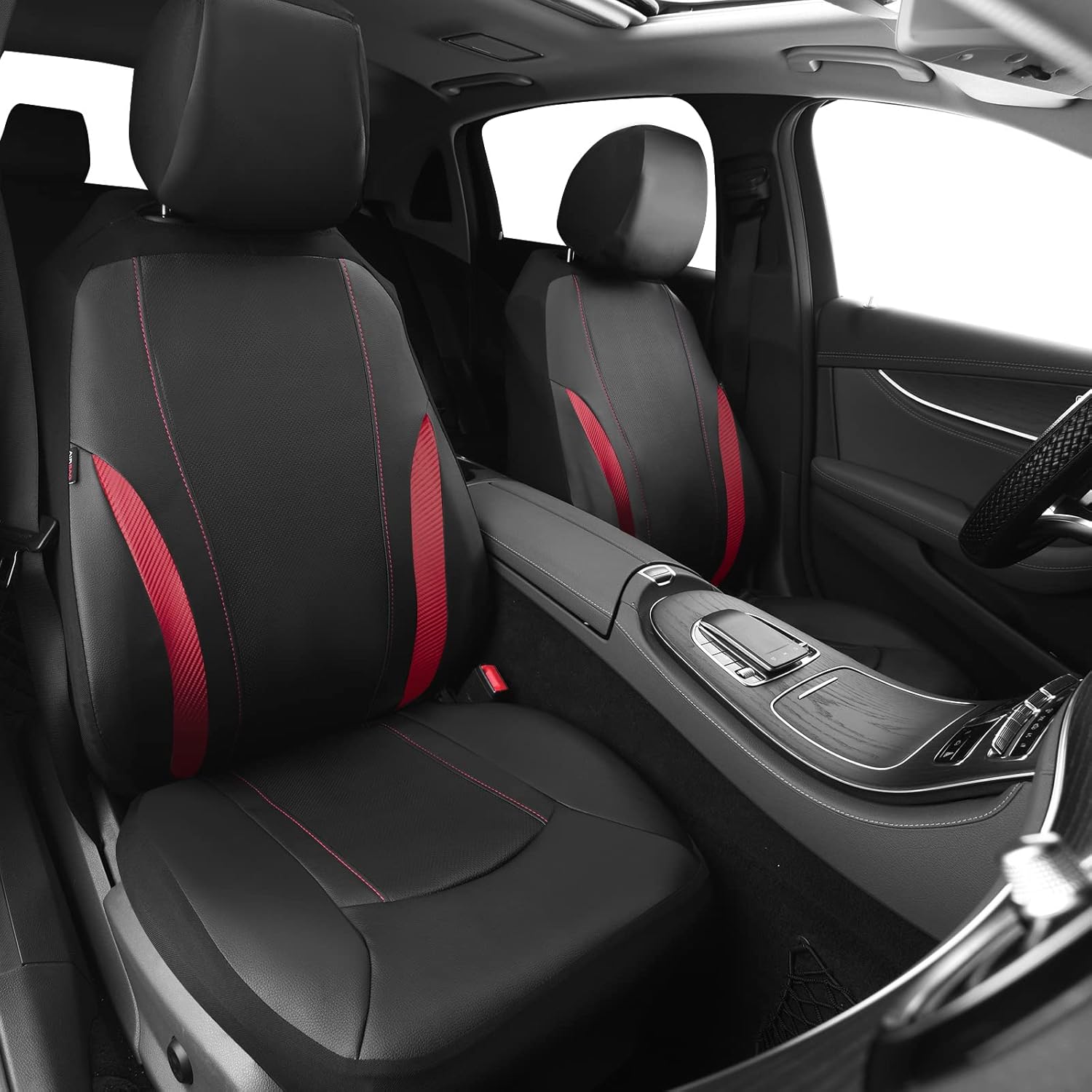CAR PASS Sporty – Fundas universales de cuero de fibra de carbono para asiento de automóvil, aptas para SUV, camionetas, sedanes, camiones,