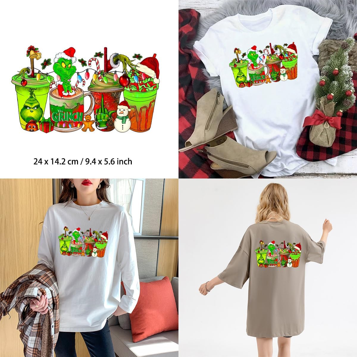 3 hojas de parches para planchar de Navidad de invierno, calcomanías de vinilo de transferencia de calor, calcomanías de transferencia para planchar