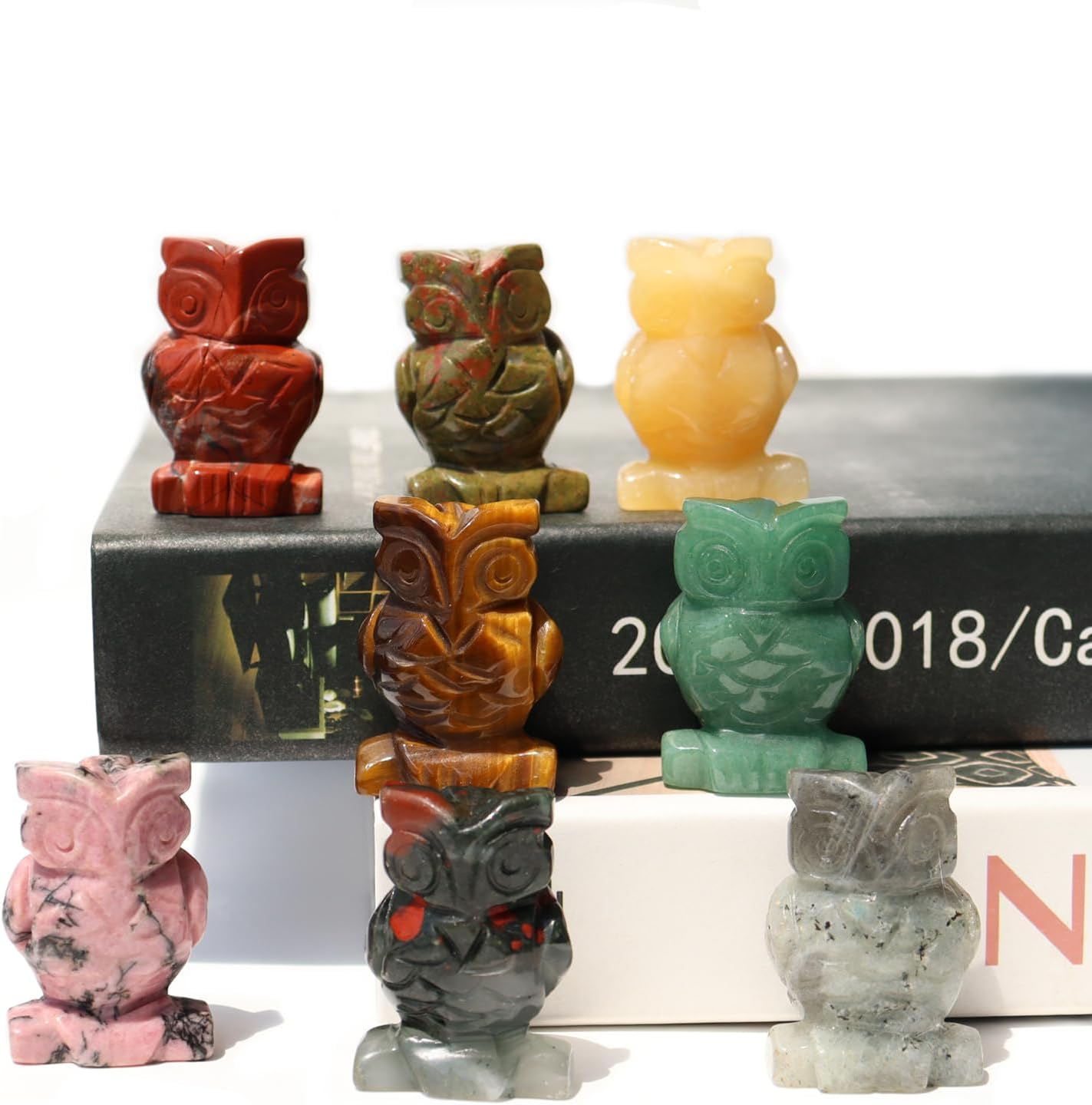 SSAKUGGI Mezcla de estatua de búho, 6 piezas, mezcla de cristal natural para tallar búhos, cristales de búho y piedras curativas talladas a mano,