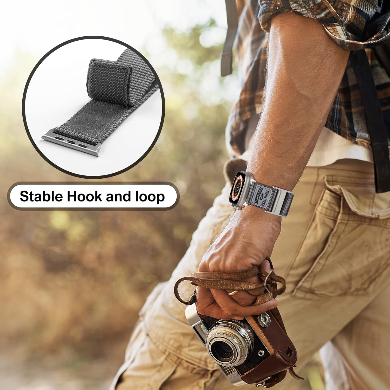 Correa de nailon resistente compatible con Apple Watch Band de 1.929 in, 1.772 in, 1.732 in, 1.654 in, correa de repuesto suave con bucle deportivo