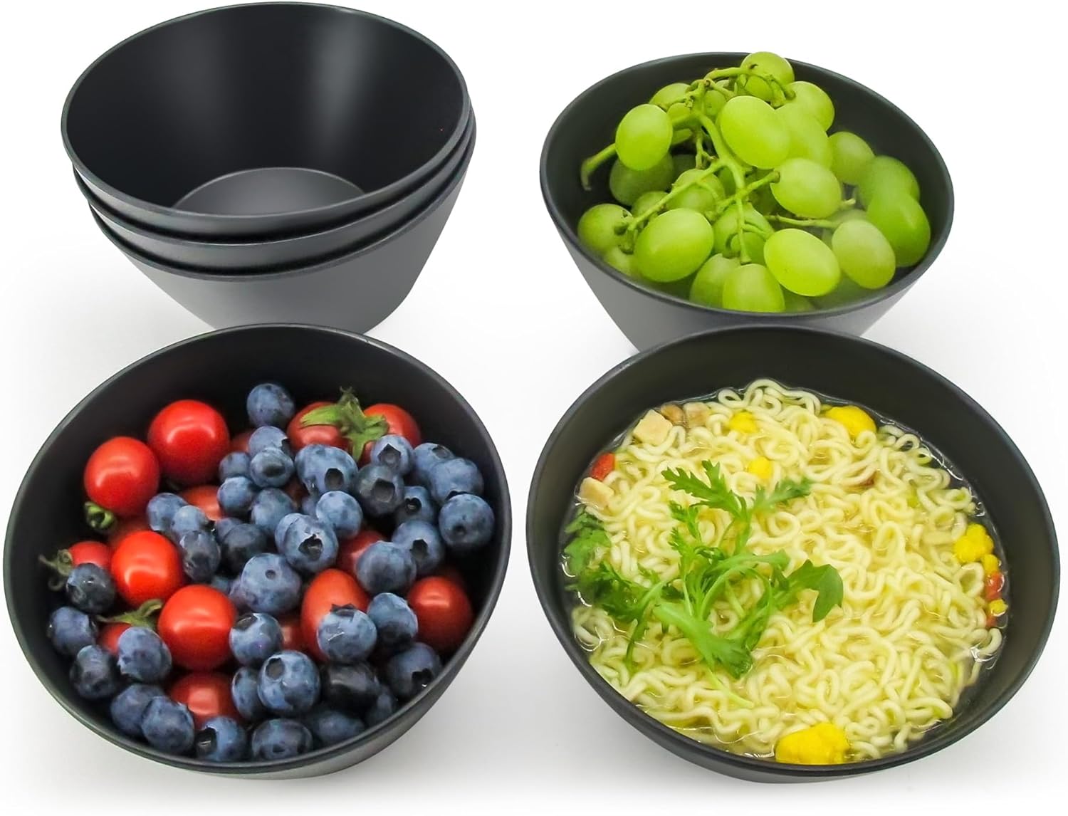 Juego de 6 cuencos de fibra de bambú para cereales, cuencos de sopa de 24 onzas, color negro, juego de cuencos de melamina grandes para cocina,