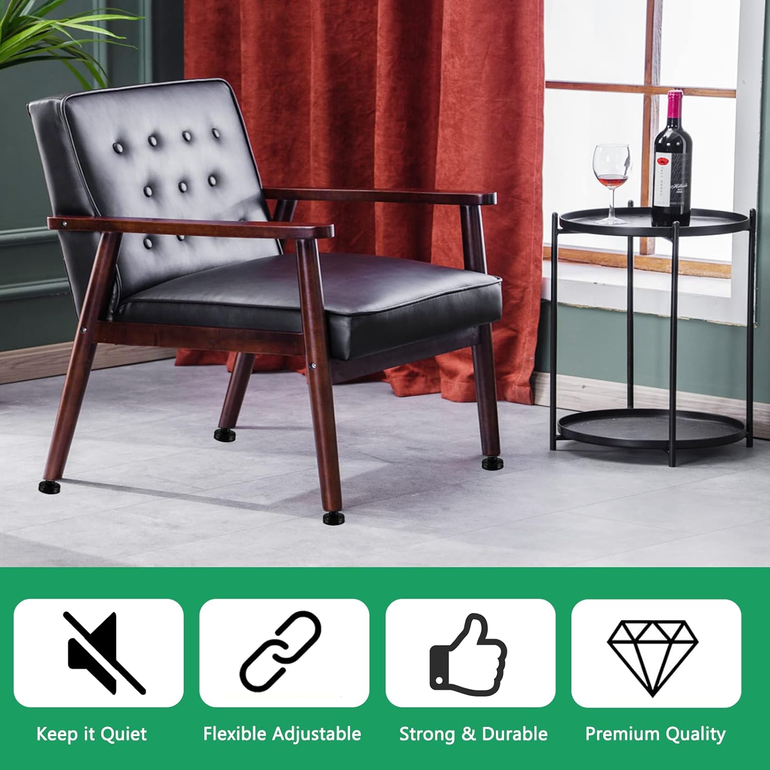 4 niveladores de muebles, patas ajustables de 38 pulgadas, patas niveladoras negras resistentes, pies autonivelantes, patas de muebles para