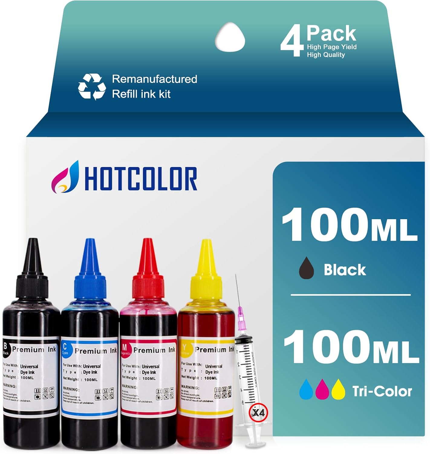 Kit de tinta de repuesto 910 para cartucho de tinta HP 910 para OfficeJet Pro 8035 8028 8025 8022 8020 4x100ml botella de tinta de repuesto (1BK 1C