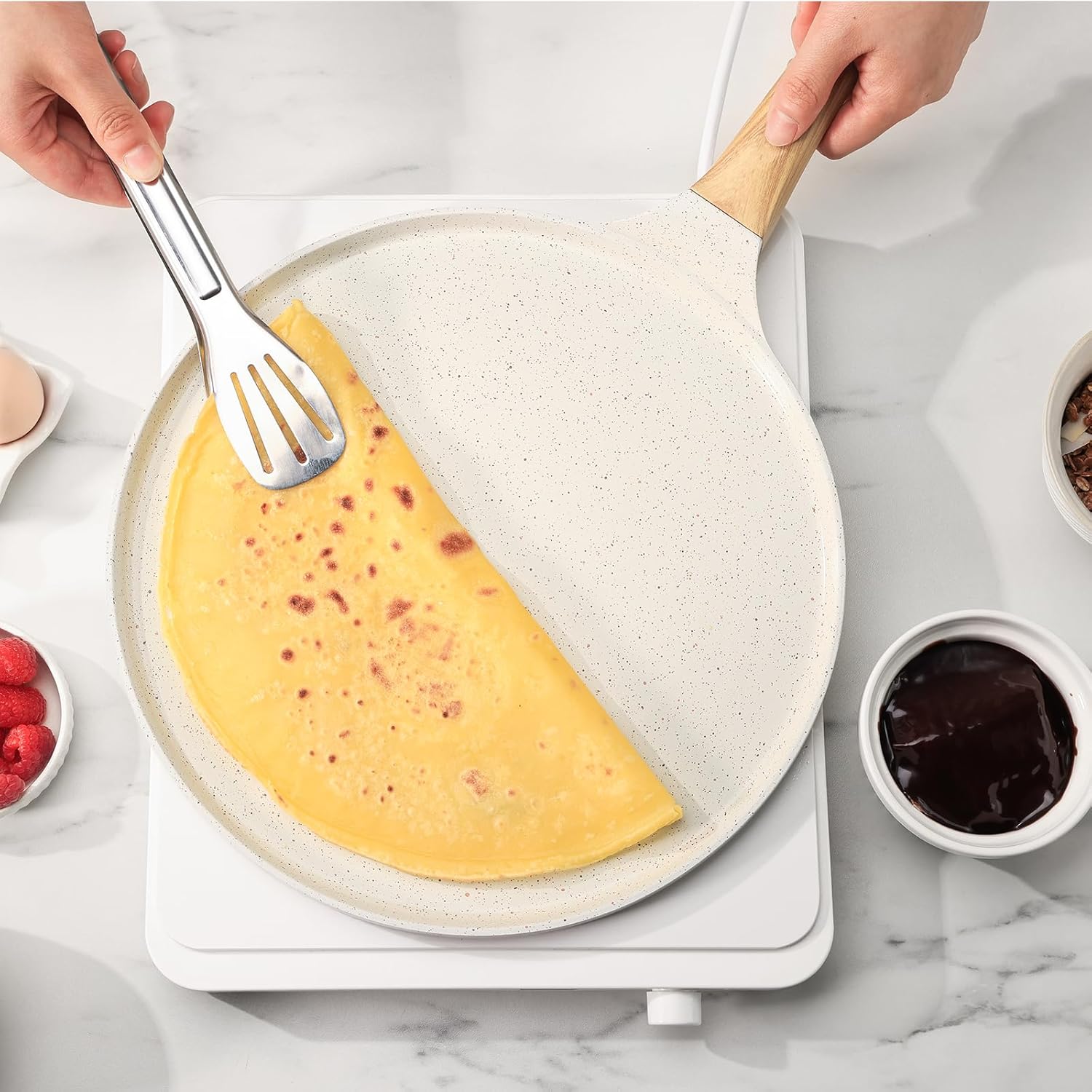 SENSARTE Sartén antiadherente para crepas con esparcidor, revestimiento de cerámica natural de 12 pulgadas, sartén plana para panqueques, sartén