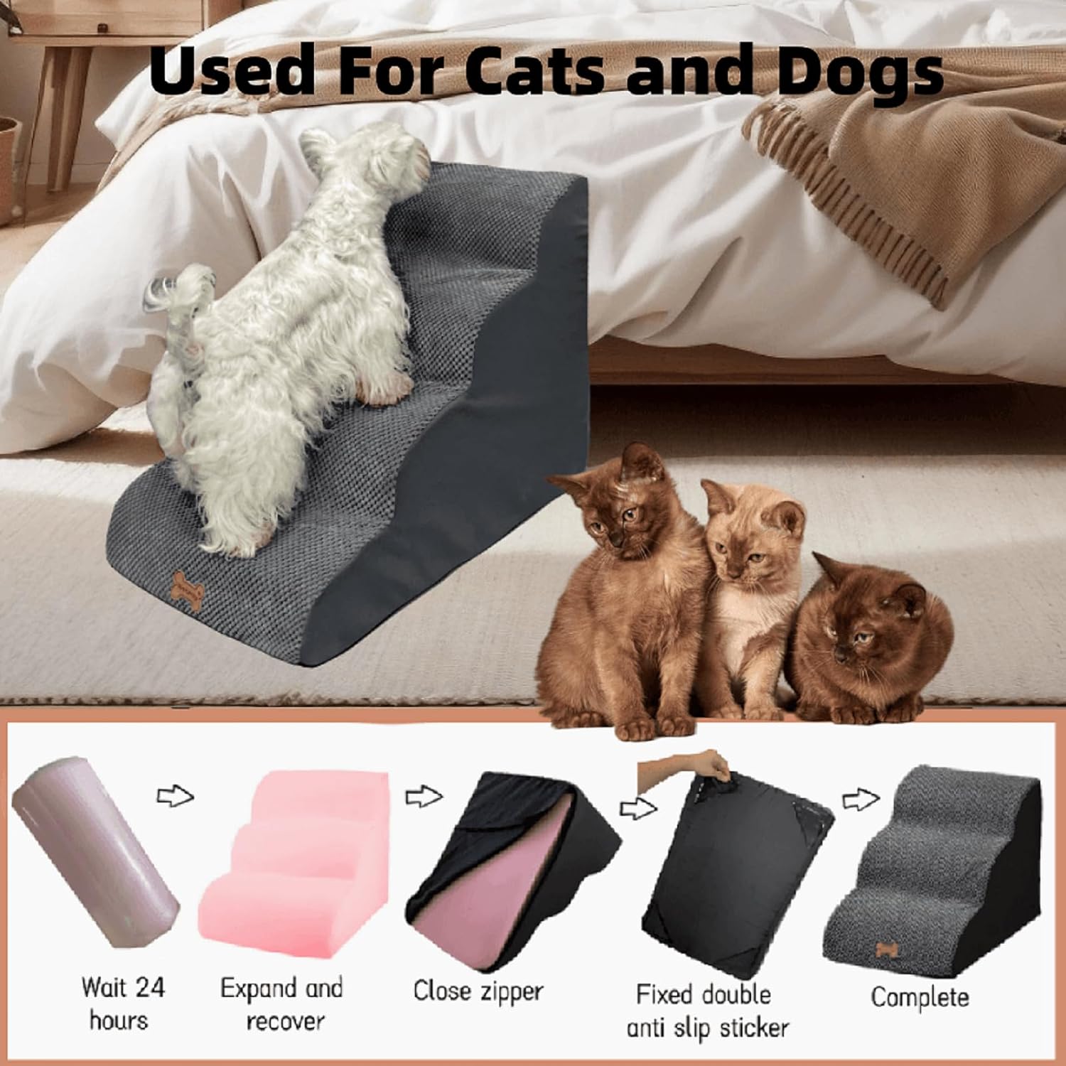 Escaleras para perros a camas altas, escaleras para perros de 5 escalones para sofá cama de 30 pulgadas, escaleras para mascotas para perros y gatos