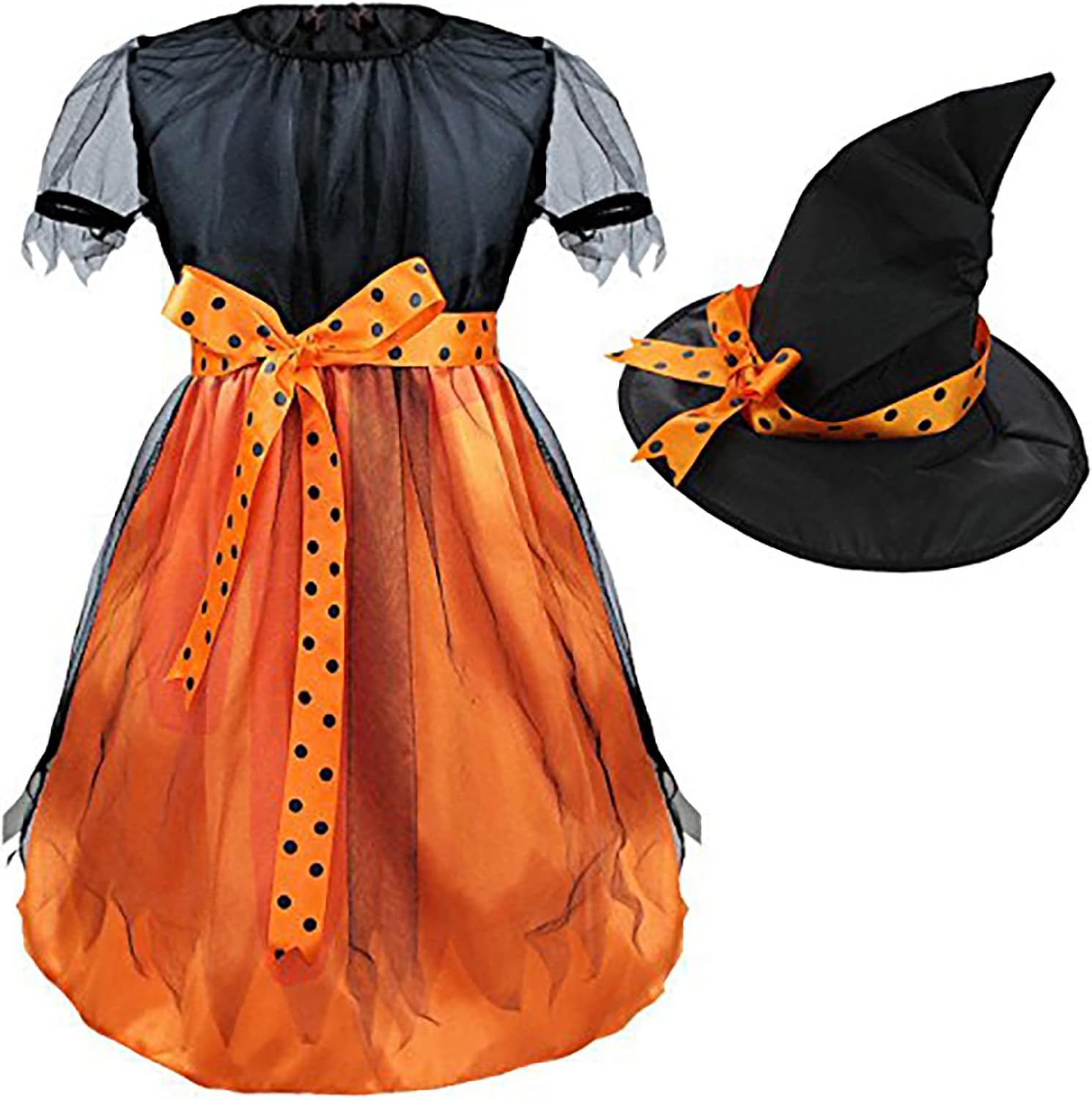 JIFRE Cute Children Halloween Orange Witch Costume for Girls, Toddler Infant Baby Halloween Costume Outfit Cosplay