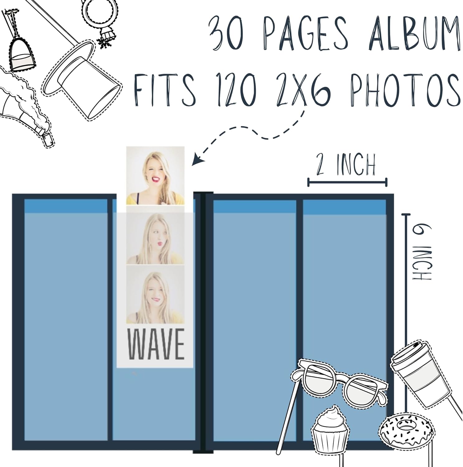 Álbum de fotos de cabina de fotos, para bodas o fiestas, con capacidad para 120 tiras de fotos de 2 x 6 pulgadas, deslizables (2 x 6, lavanda, 1)