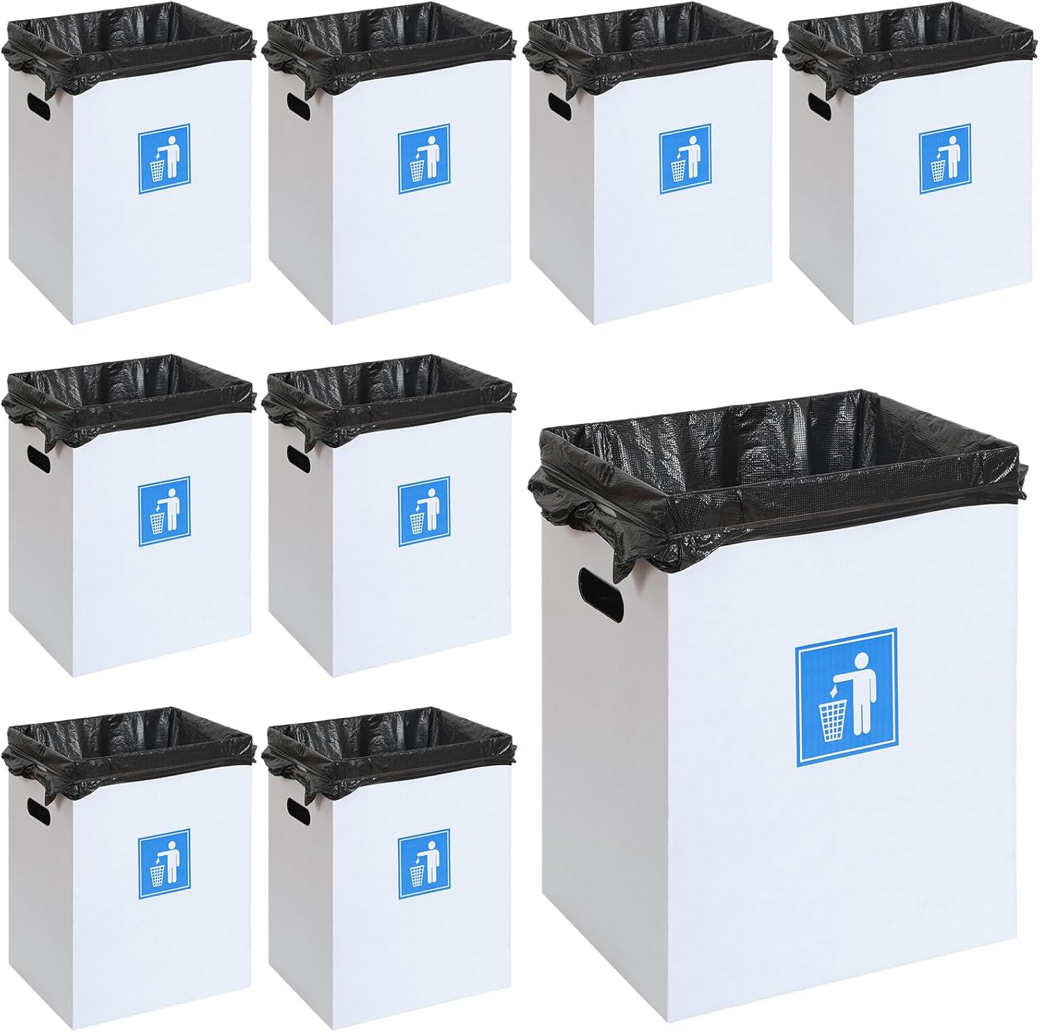 Mifoci 10 botes de basura desechables de 13 galones para eventos, fiestas, de cartón corrugado, contenedores reutilizables con 20 bolsas de basura,
