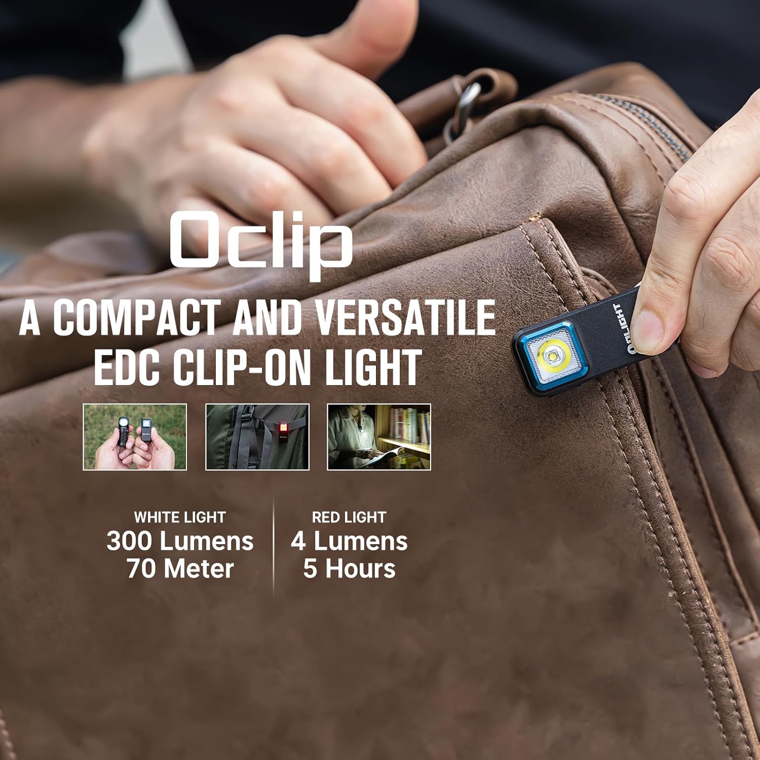 OLIGHT Oclip – Linterna EDC recargable de 300 lúmenes, doble fuente de luz, luz compacta con clip de bolsillo, práctica carga USB C, magnética