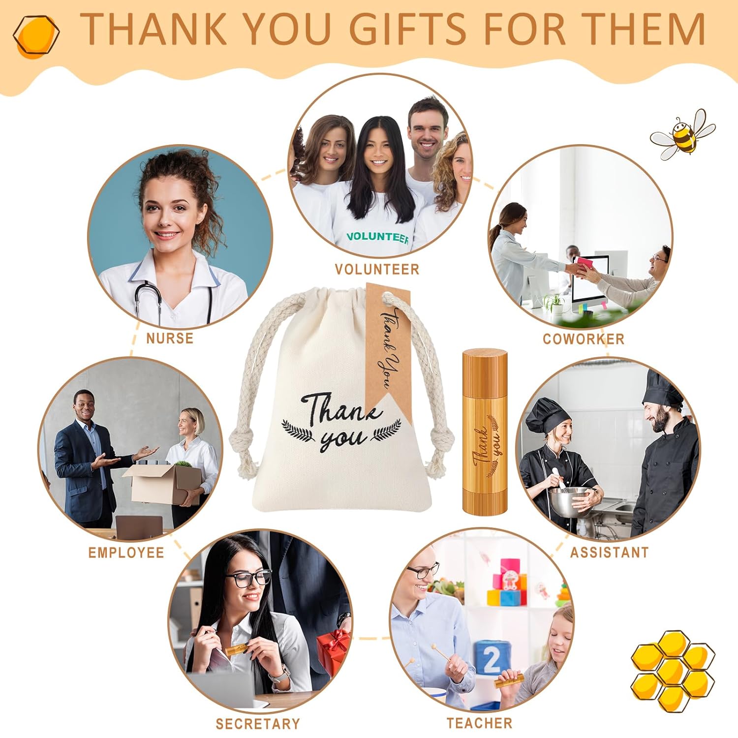 Heigble Juego de 72 piezas de regalos de agradecimiento a los empleados, incluye bálsamo labial de bambú con etiquetas de agradecimiento a granel